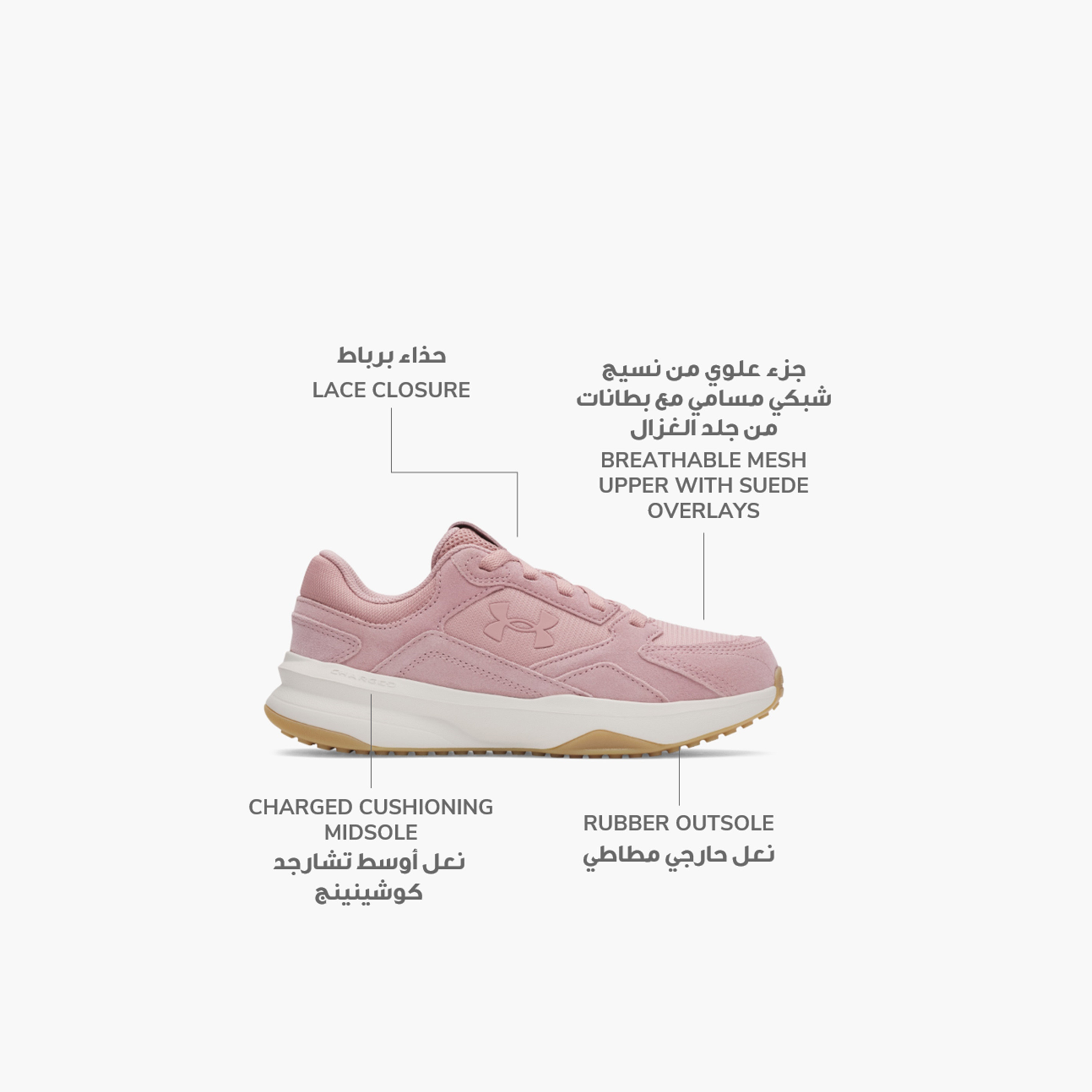 حذاء رياضي منخفض الكاحل برباط من الجلد المدبوغ من أندر آرمر للنساء 6003014 | OE-sports-women-shoes-image-2