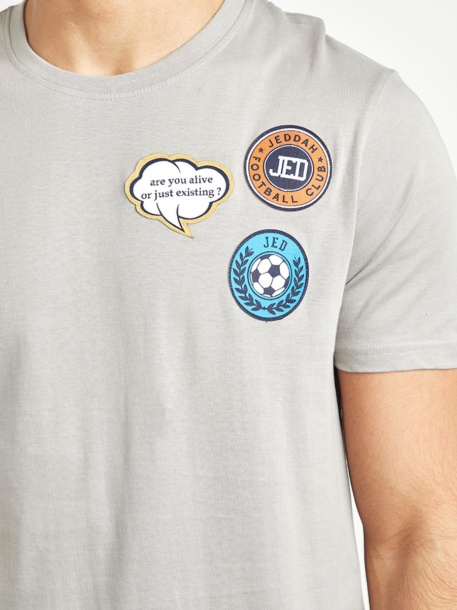Badge Detail Slim Fit T-shirt with Short Sleeves-men-clothing-tshirtsandpolos-tshirts-image-4