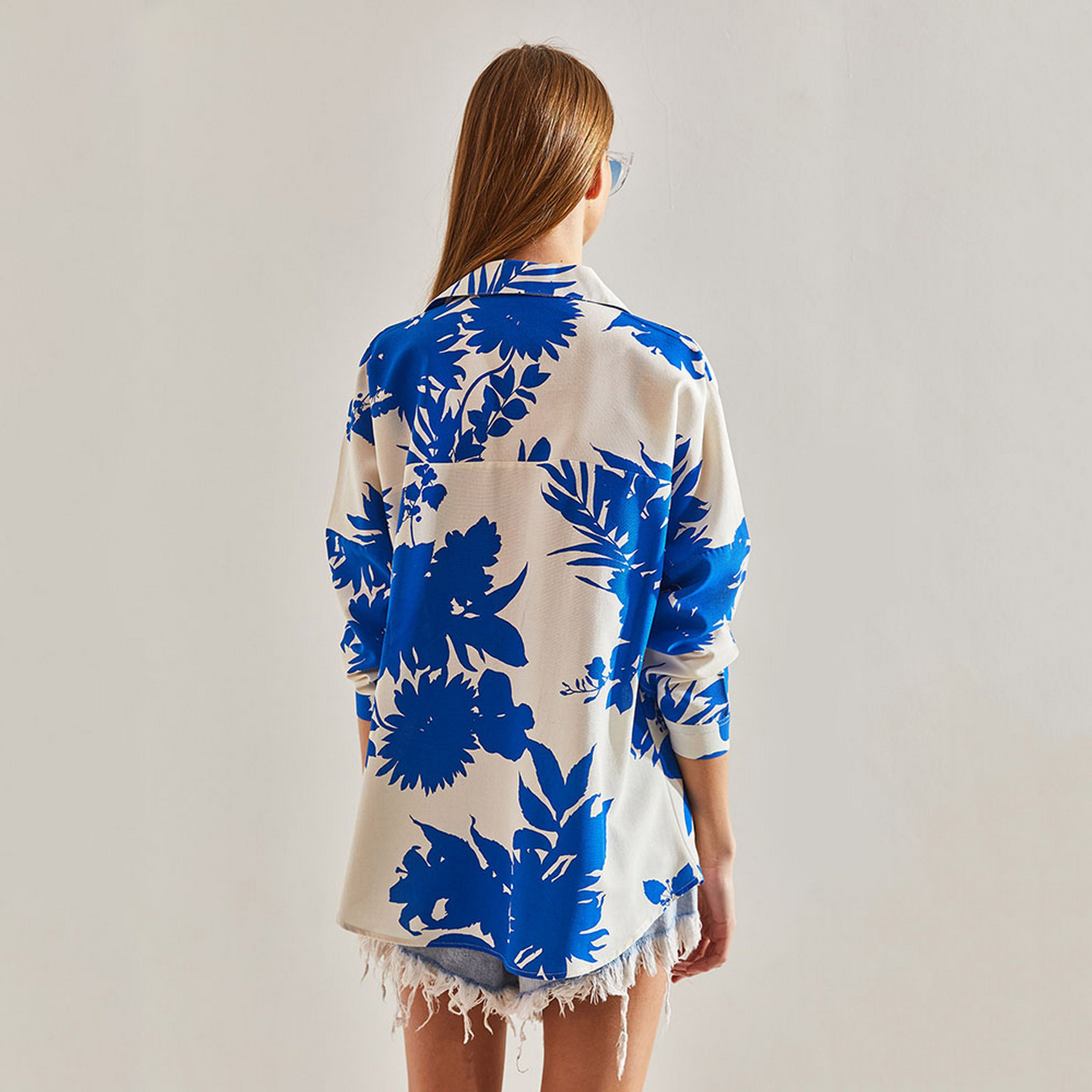 قميص نسائي بطبعة زهور من الكتان، بأكمام منسدلة، أبيض من بيانكو لوتشي-women-clothing-shirtsandblouses-shirts-image-3