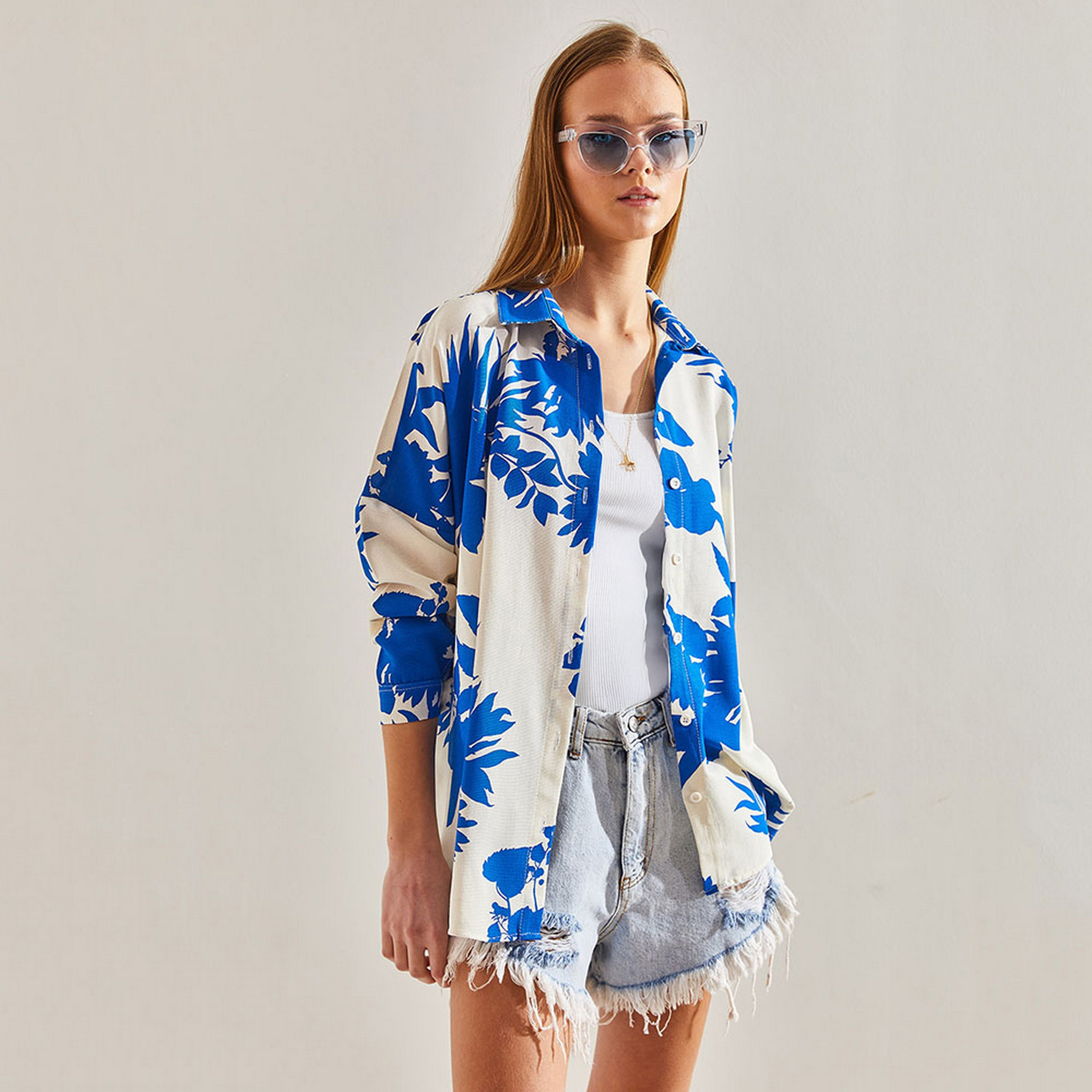 قميص نسائي بطبعة زهور من الكتان، بأكمام منسدلة، أبيض من بيانكو لوتشي-women-clothing-shirtsandblouses-shirts-image-4