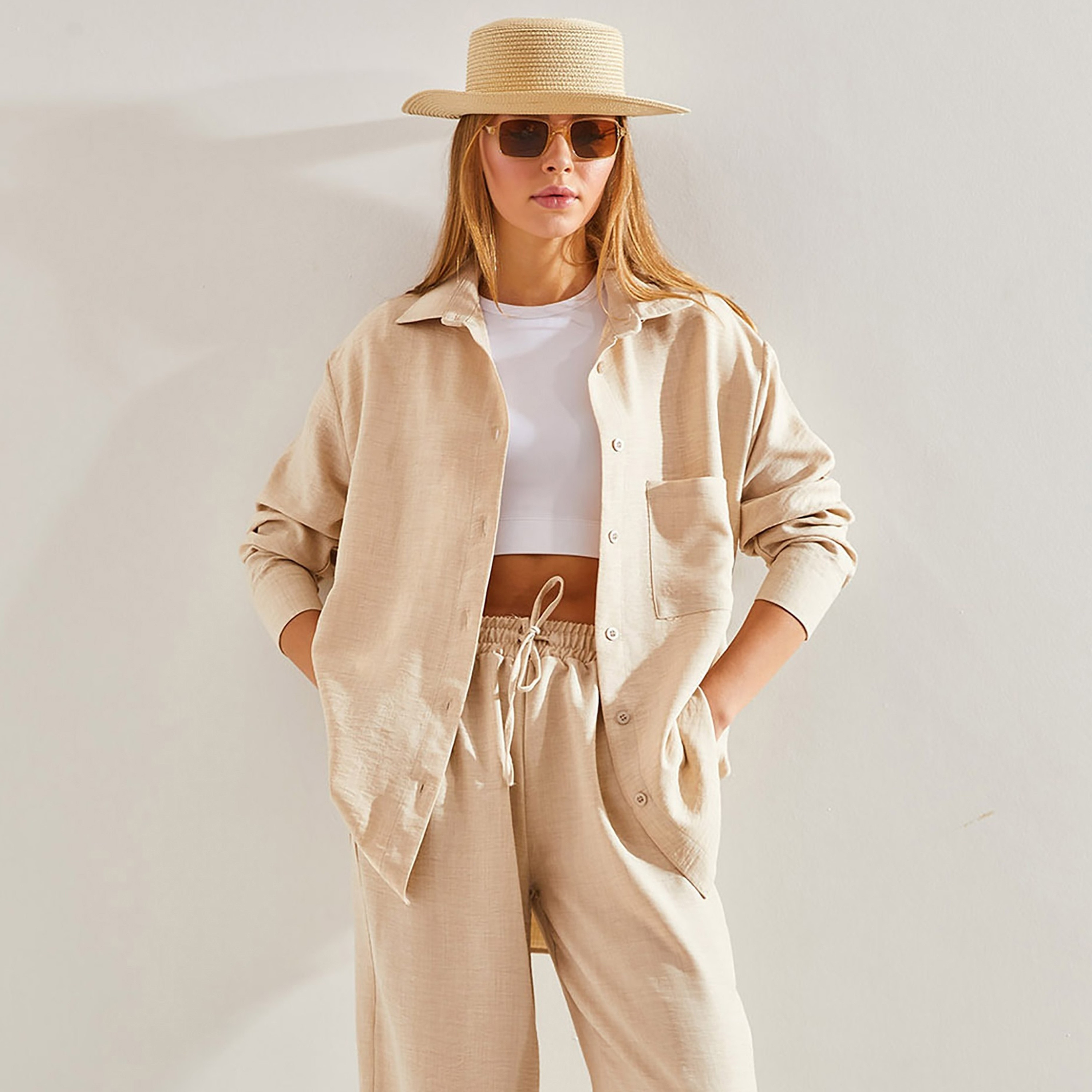 Bianco Lucci 2-Piece Textured Collared Shirt and Pants Women's Co-Ord Set-women-clothing-coordsets-image-2