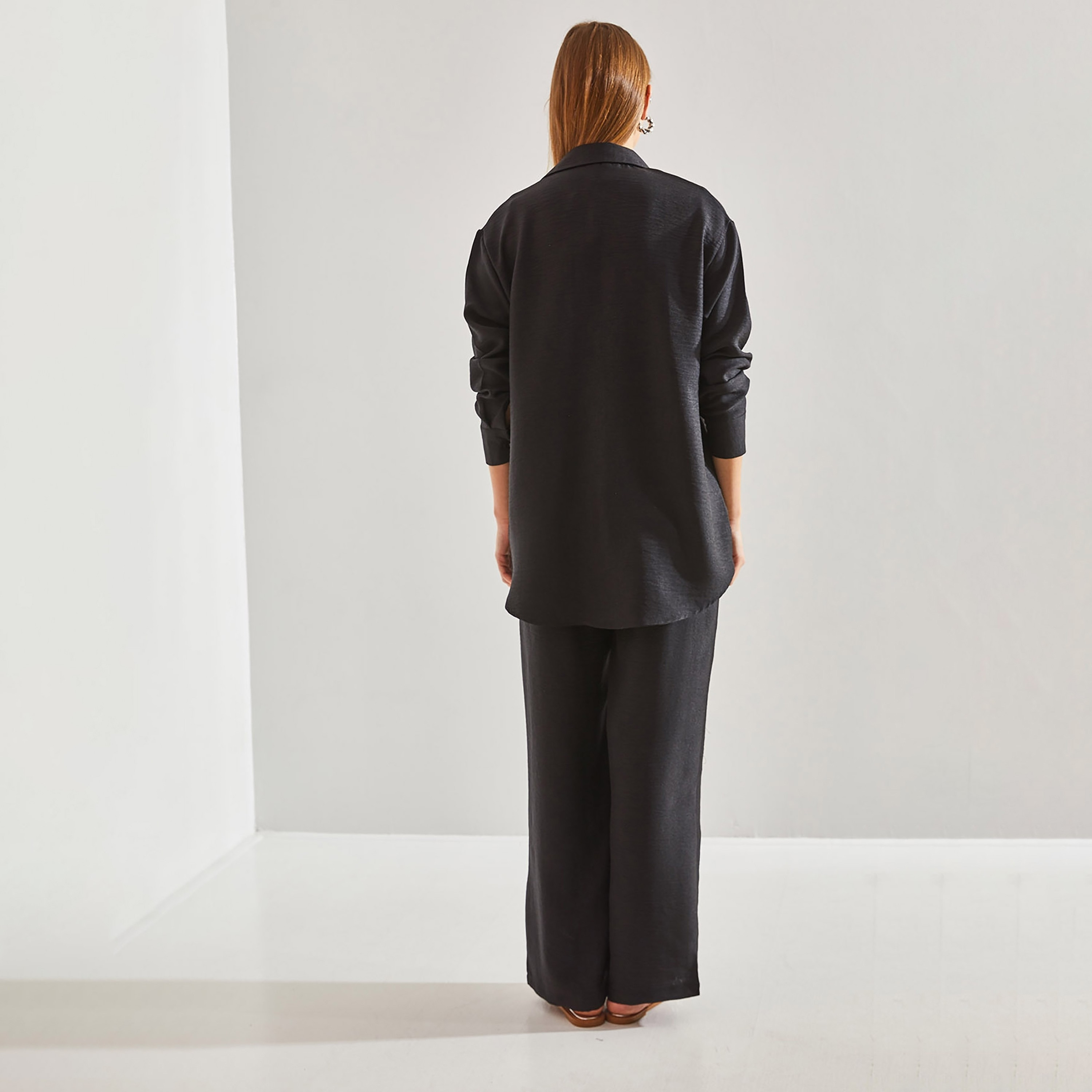 Bianco Lucci 2-Piece Textured Collared Shirt and Pants Women's Co-Ord Set-women-clothing-coordsets-image-10