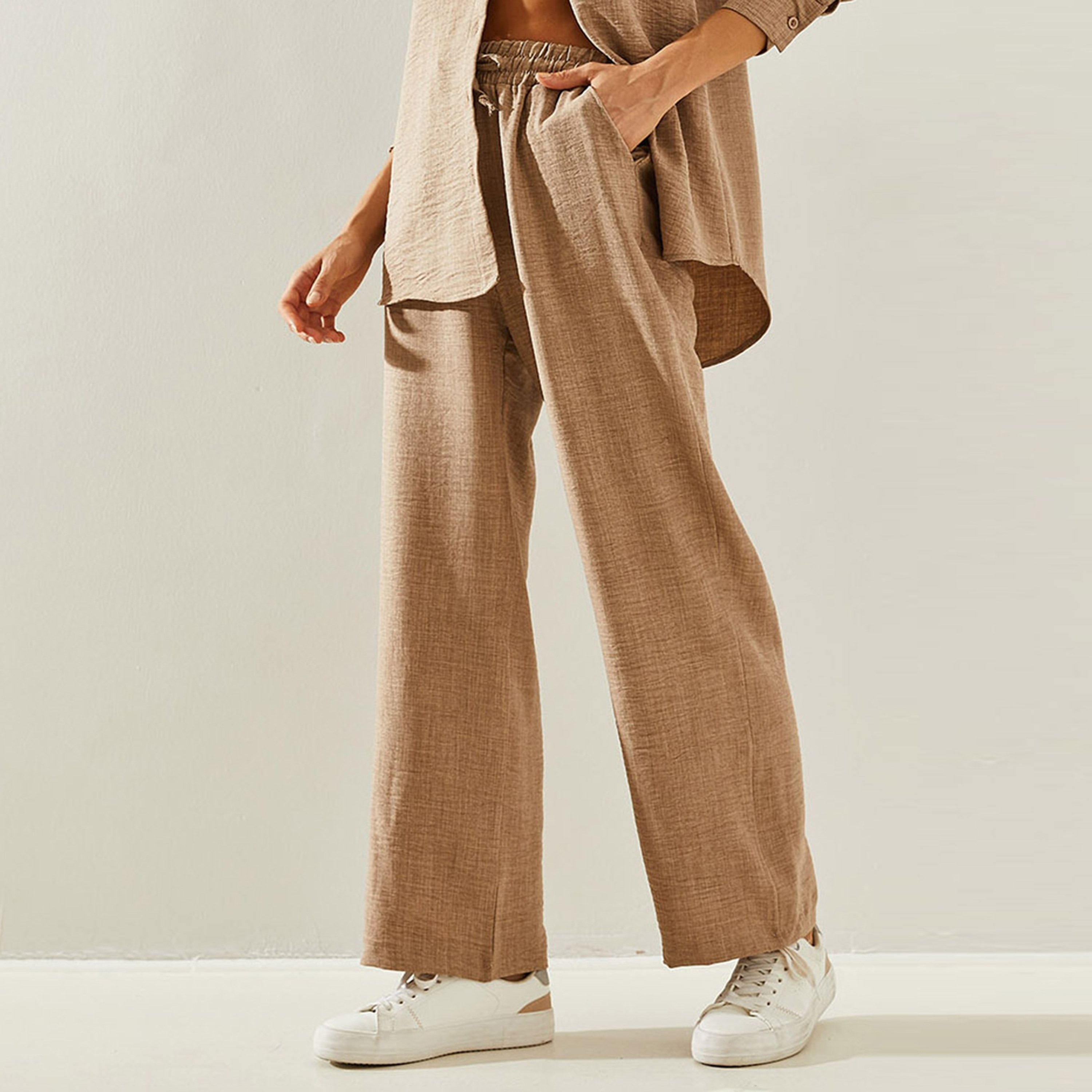 Bianco Lucci 2-Piece Textured Collared Shirt and Pants Women's Co-Ord Set-women-clothing-coordsets-image-18