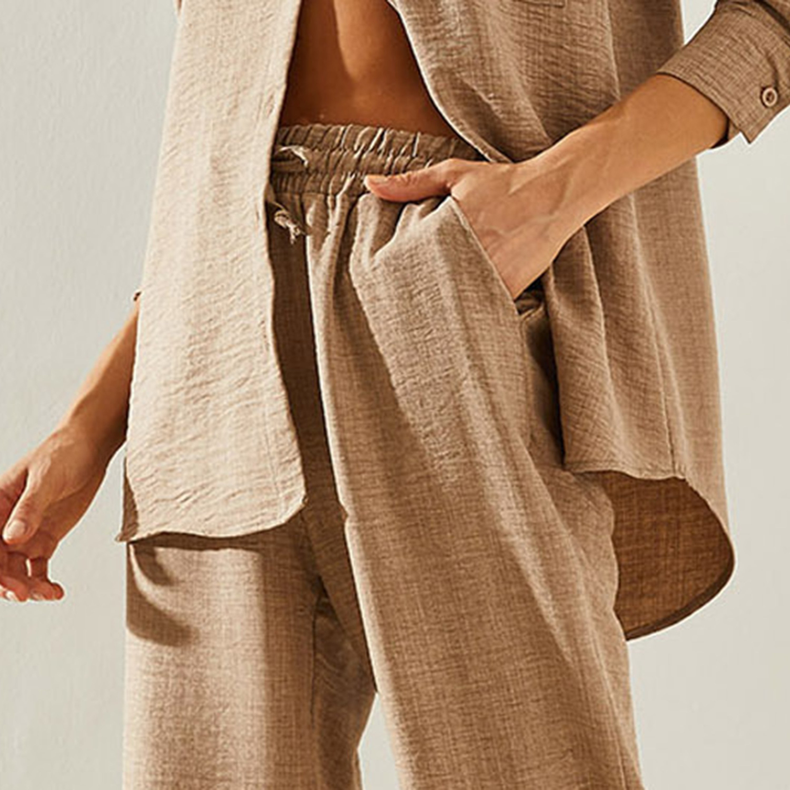 Bianco Lucci 2-Piece Textured Collared Shirt and Pants Women's Co-Ord Set-women-clothing-coordsets-image-19