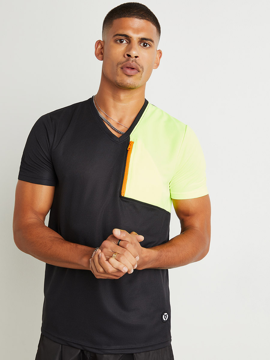 Neon Zip Detail Mesh Insert T-shirt with Short Sleeves-men-clothing-tshirtsandpolos-tshirts-image-1