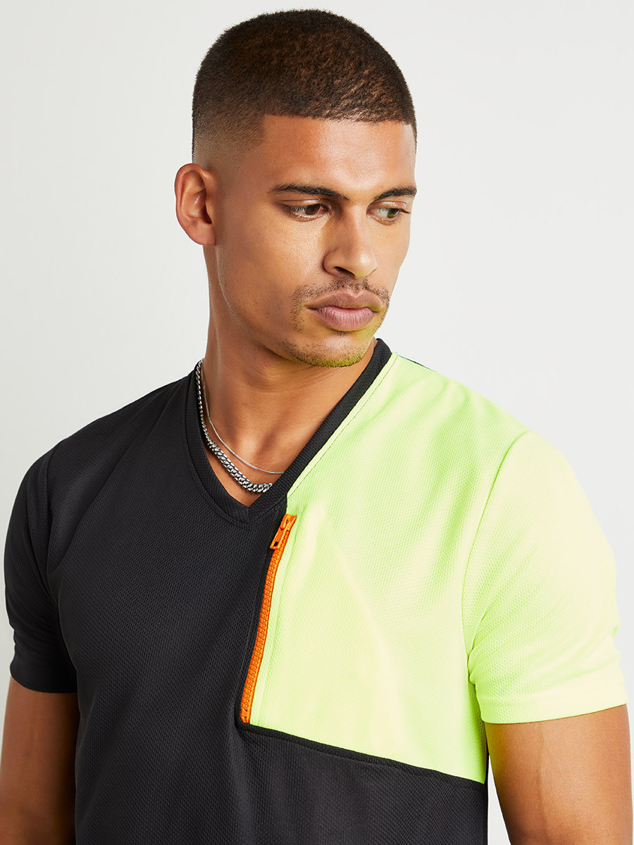 Neon Zip Detail Mesh Insert T-shirt with Short Sleeves-men-clothing-tshirtsandpolos-tshirts-image-3