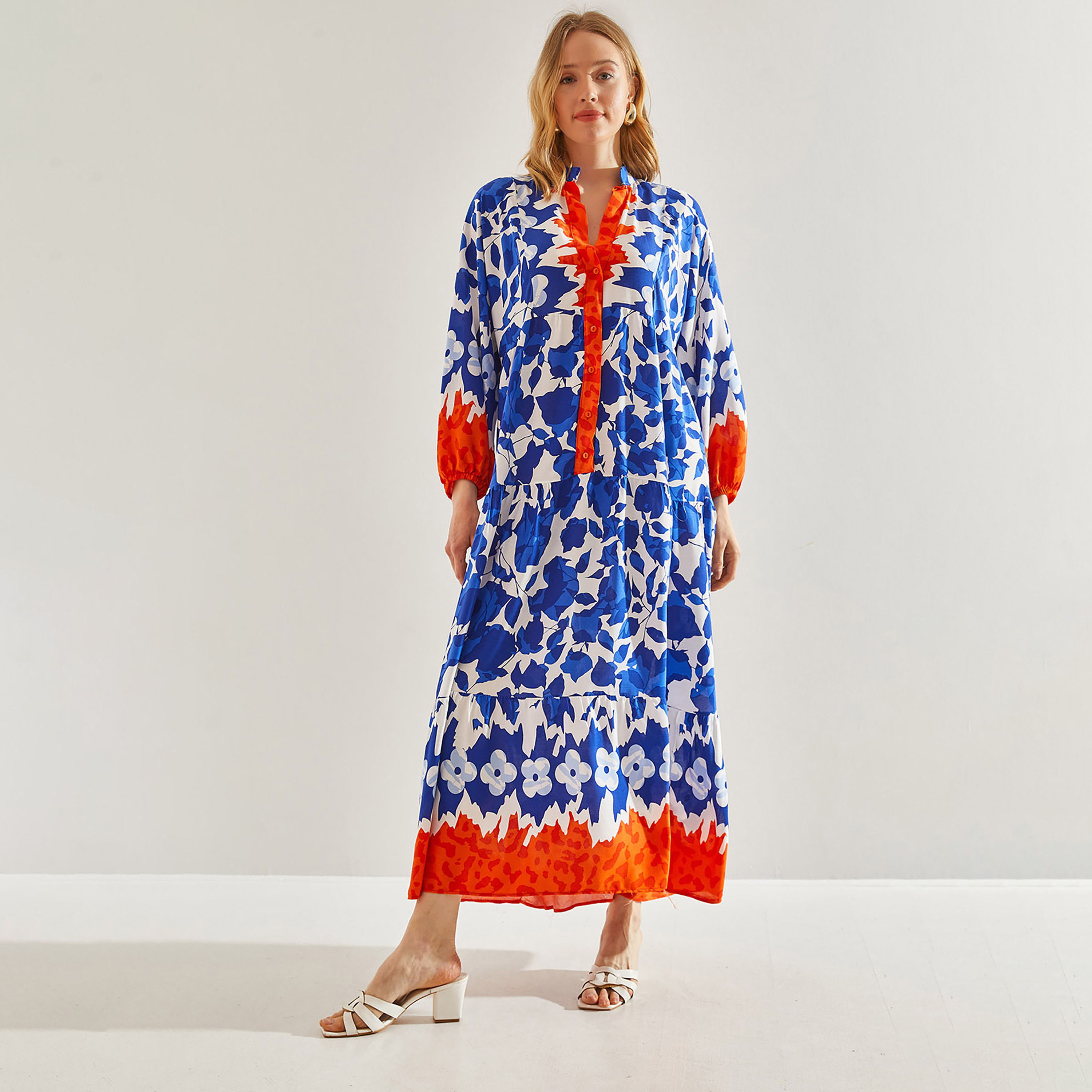فستان ماكسي متعدد الطبقات إيكات ماندارين بأكمام مرنة للنساء من بيانكو لوتشي-women-clothing-dresses-image-7