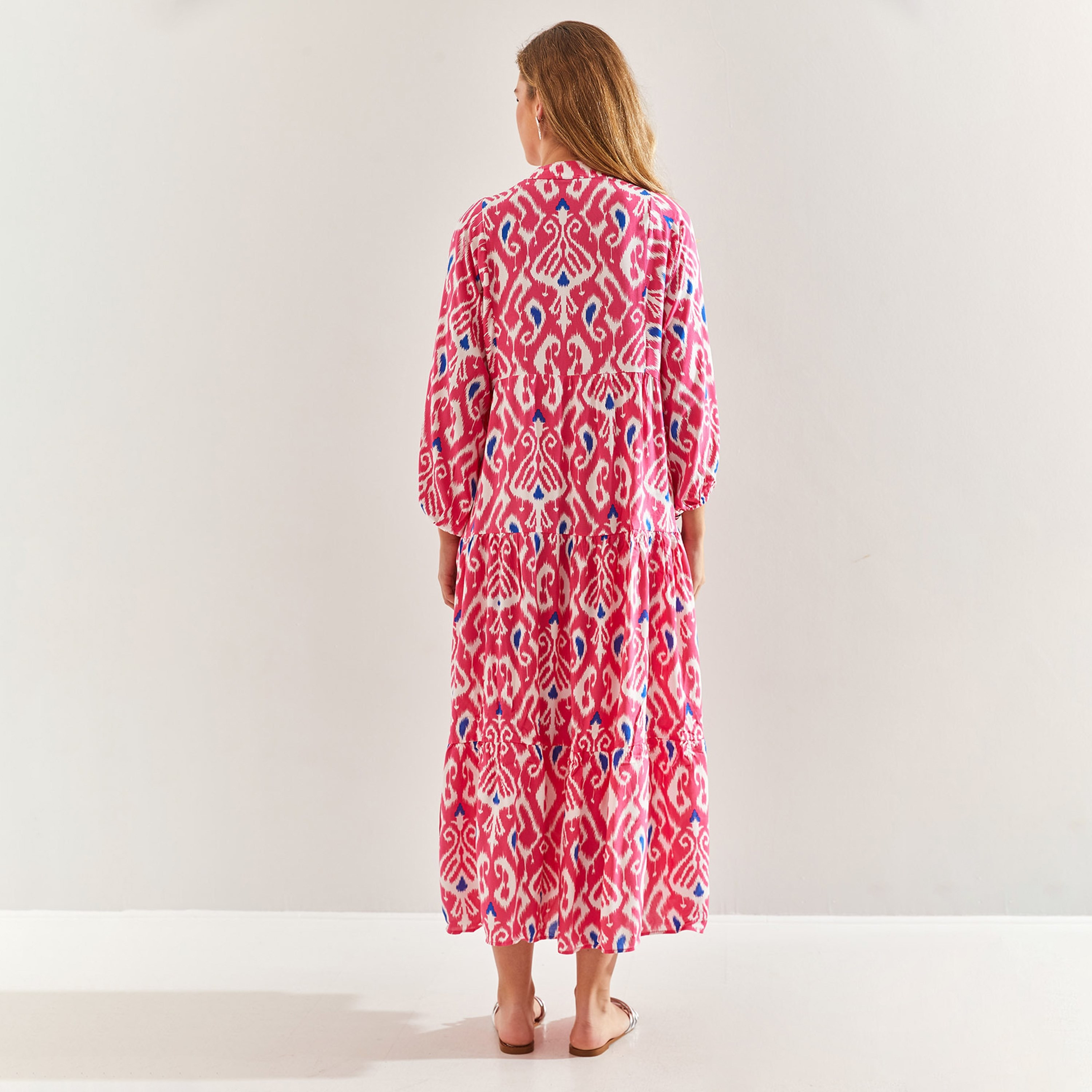فستان ماكسي متعدد الطبقات إيكات ماندارين بأكمام مرنة للنساء من بيانكو لوتشي-women-clothing-dresses-image-6