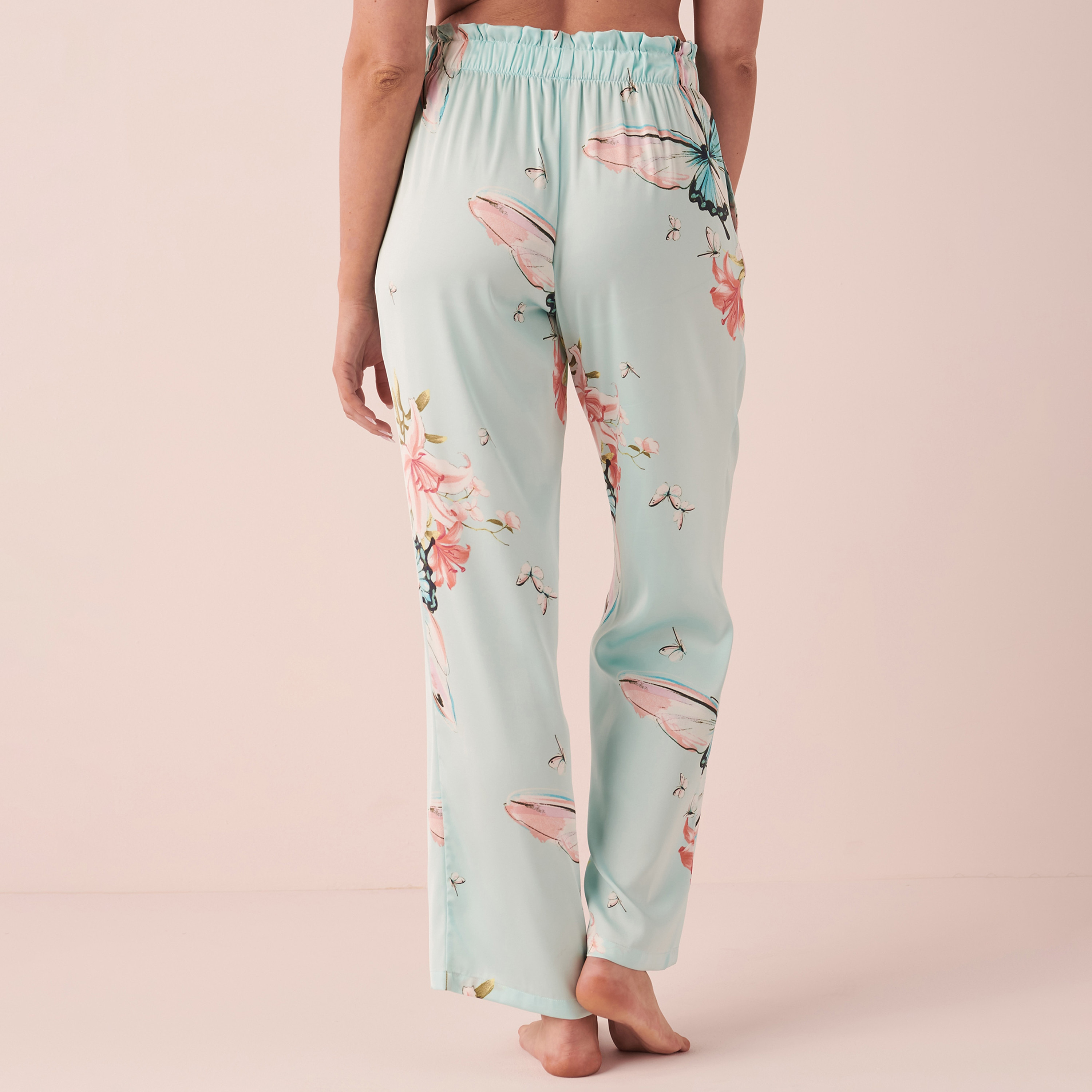 بنطال بأرجل واسعة من لا في إن روز بطبعات الفراشة المزدهرة مع جيوب جانبية-women-clothing-nightwear-pyjamas-bottoms-image-2