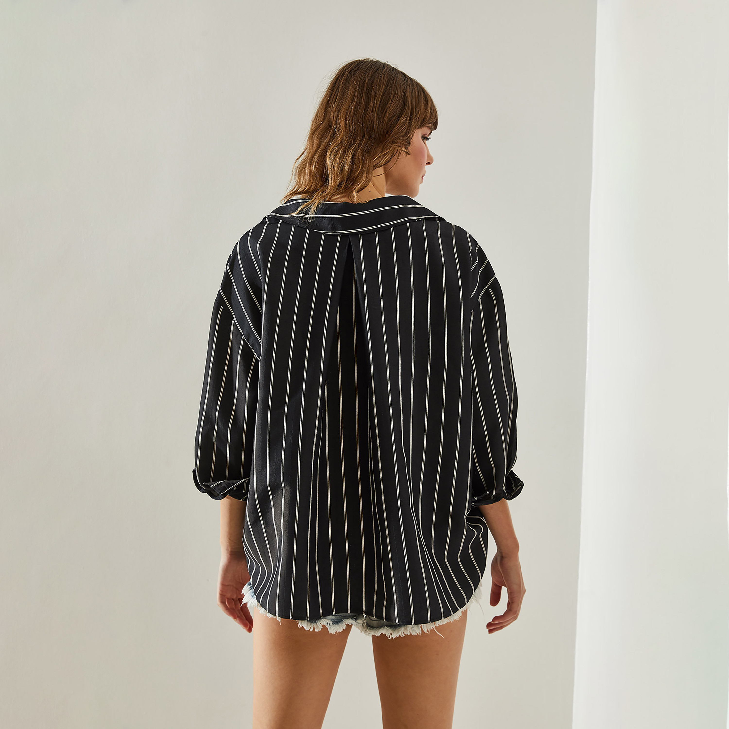Bianco Lucci Stripes Collared Dropped Sleeves Beige Women's Shirt-women-clothing-shirtsandblouses-shirts-image-7