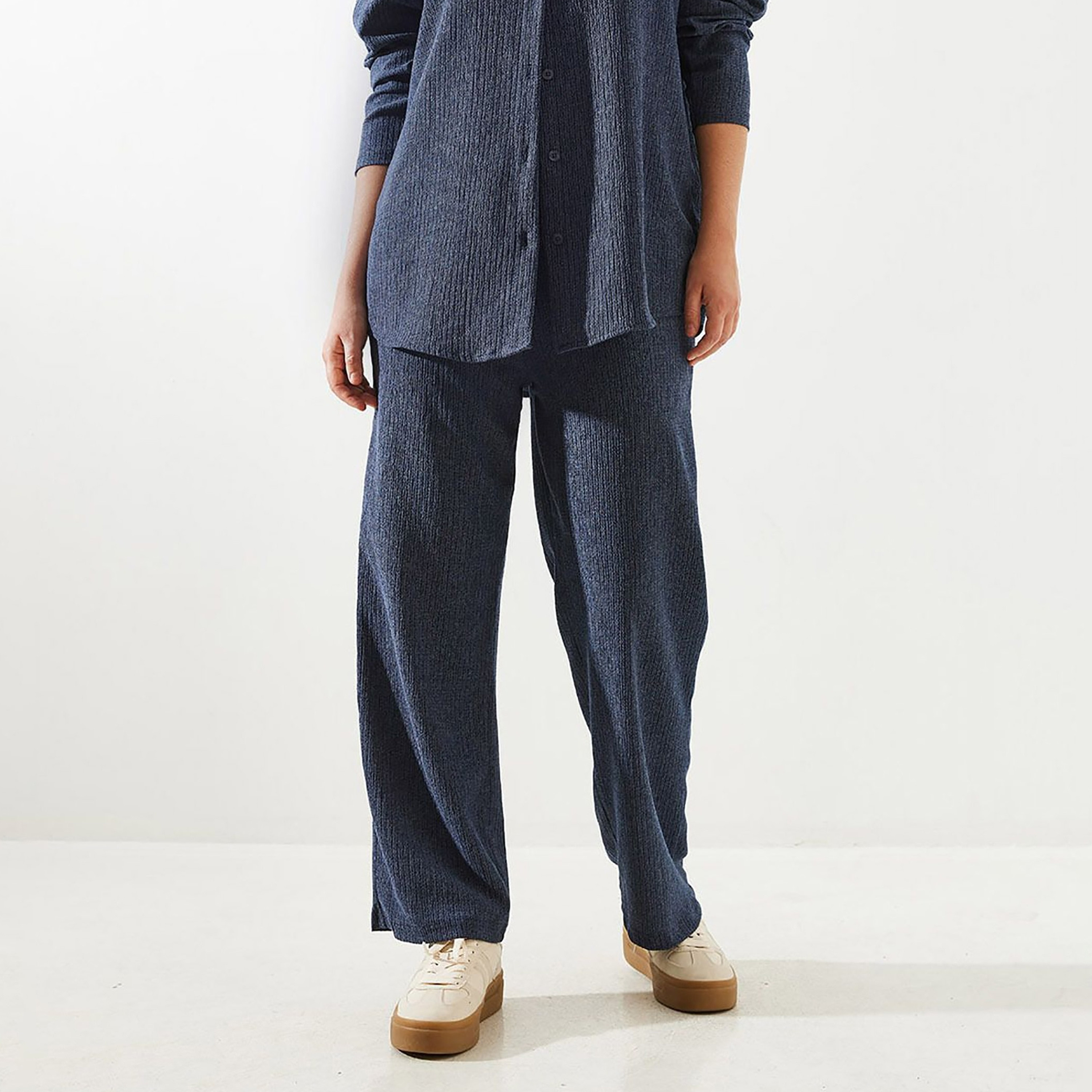 Bianco Lucci 2-Piece Textured Collared Shirt and Pants Women's Co-Ord Set-women-clothing-coordsets-image-3