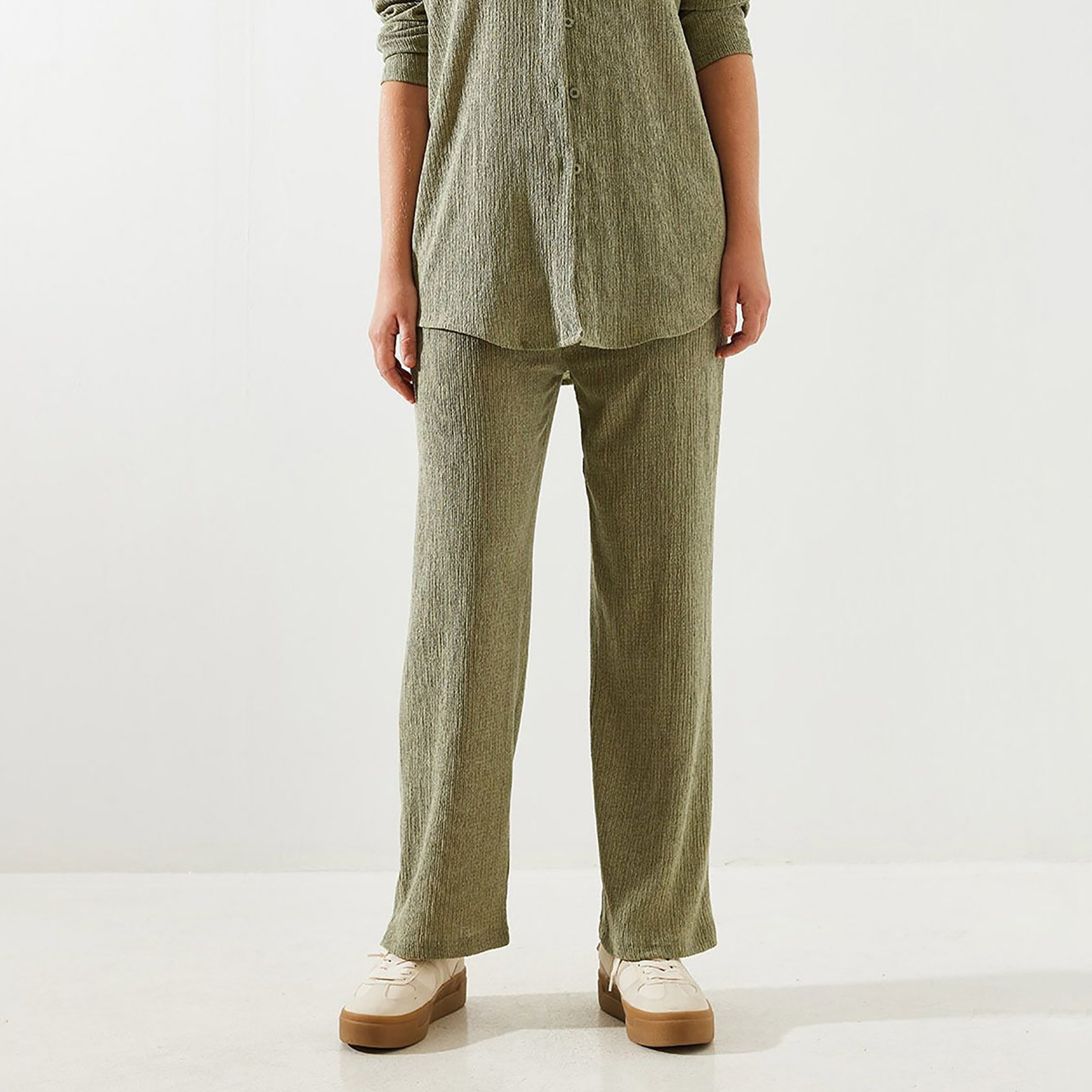 Bianco Lucci 2-Piece Textured Collared Shirt and Pants Women's Co-Ord Set-women-clothing-coordsets-image-8