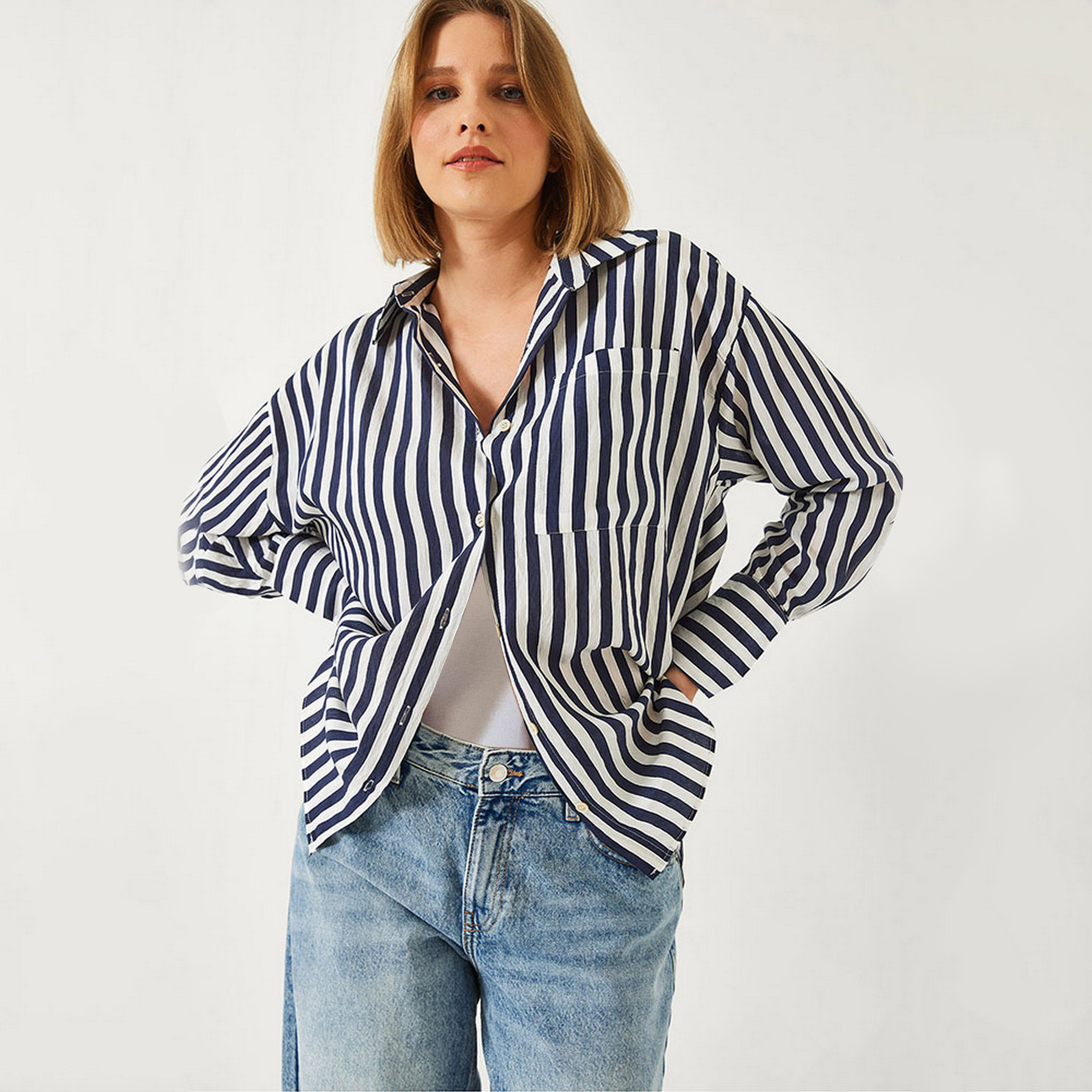 قميص نسائي مخطط، بأكمام منسدلة من بيانكو لوتشي-women-clothing-shirtsandblouses-shirts-image-1