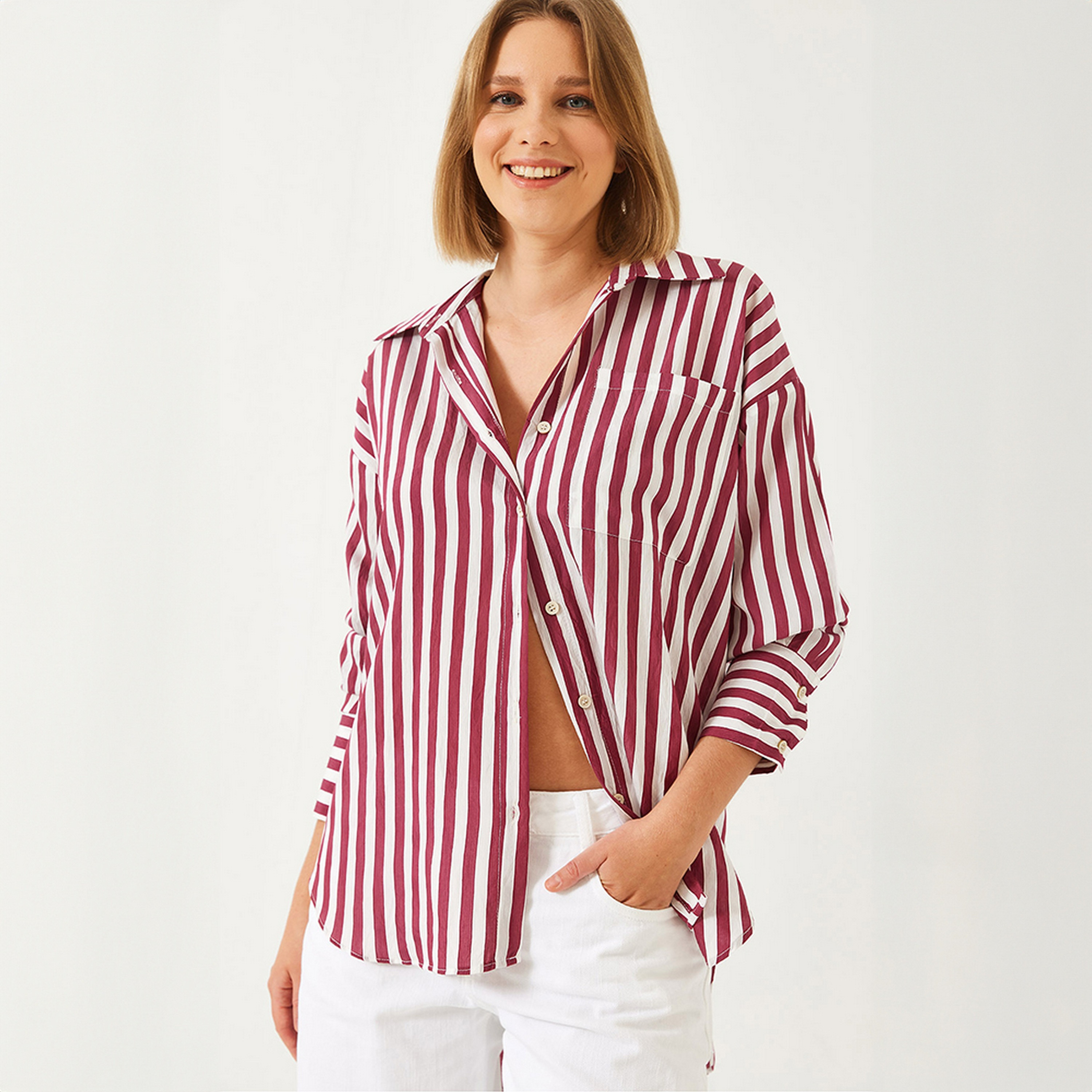 Bianco Lucci Striped Drop Shoulder Sleeves Women's Shirt-women-clothing-shirtsandblouses-shirts-image-7