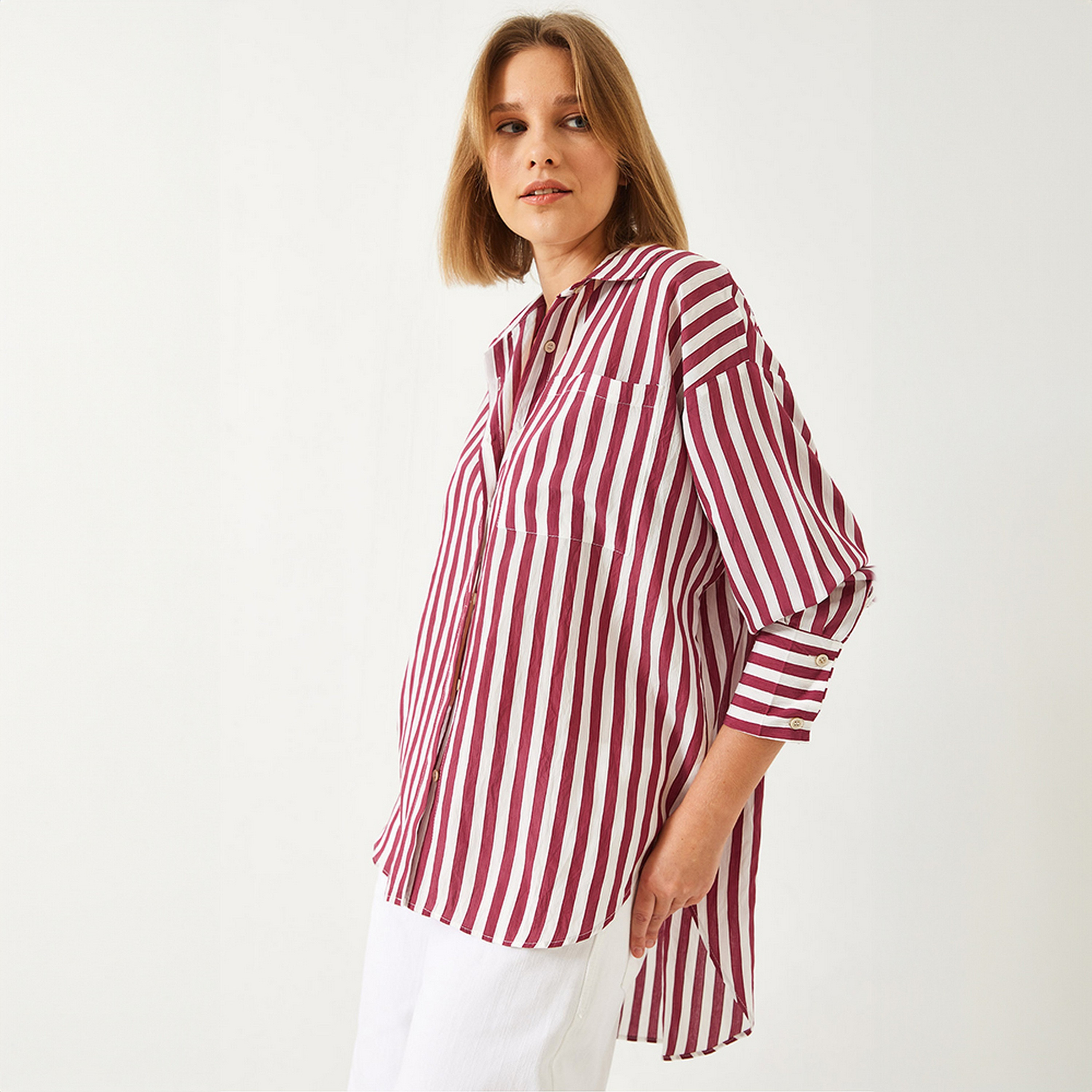 Bianco Lucci Striped Drop Shoulder Sleeves Women's Shirt-women-clothing-shirtsandblouses-shirts-image-9