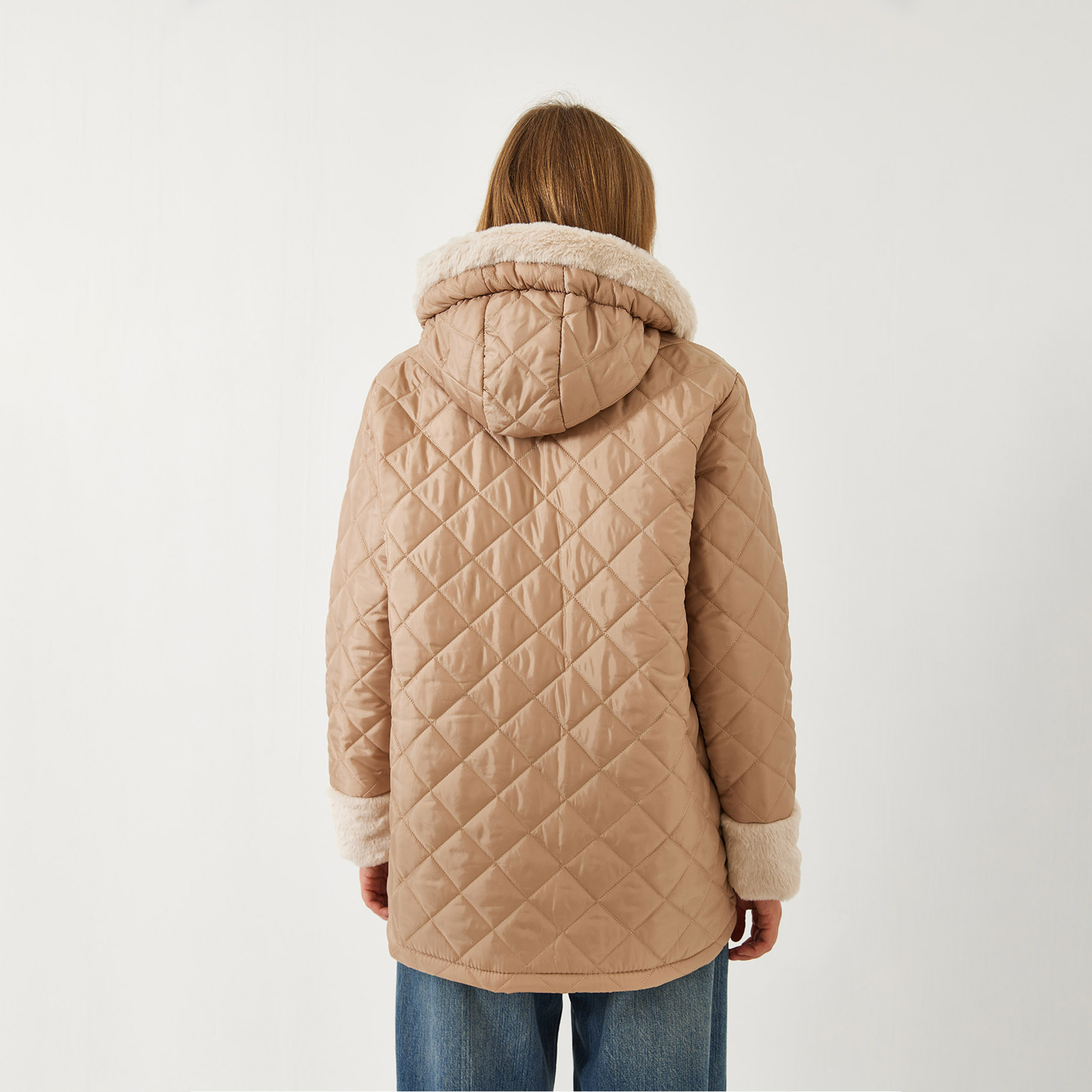 Bianco Lucci Hooded Neck Beige Women's Quilted Jacket-women-clothing-coatsandjackets-jackets-image-3