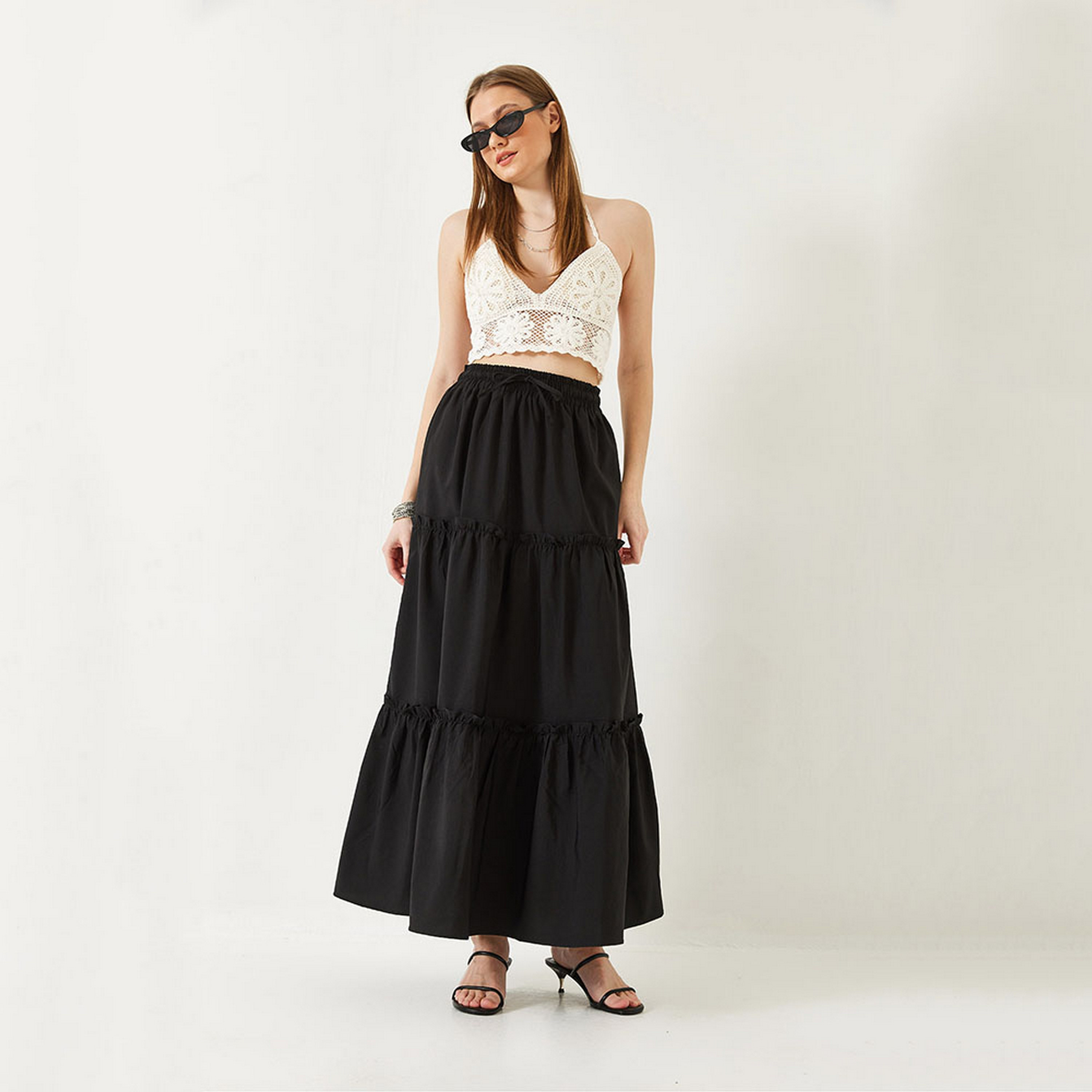 تنورة ماكسي نسائية بطبقات وكشكشة وواسعة من بيانكو لوتشي-women-clothing-bottoms-skirts-image-5