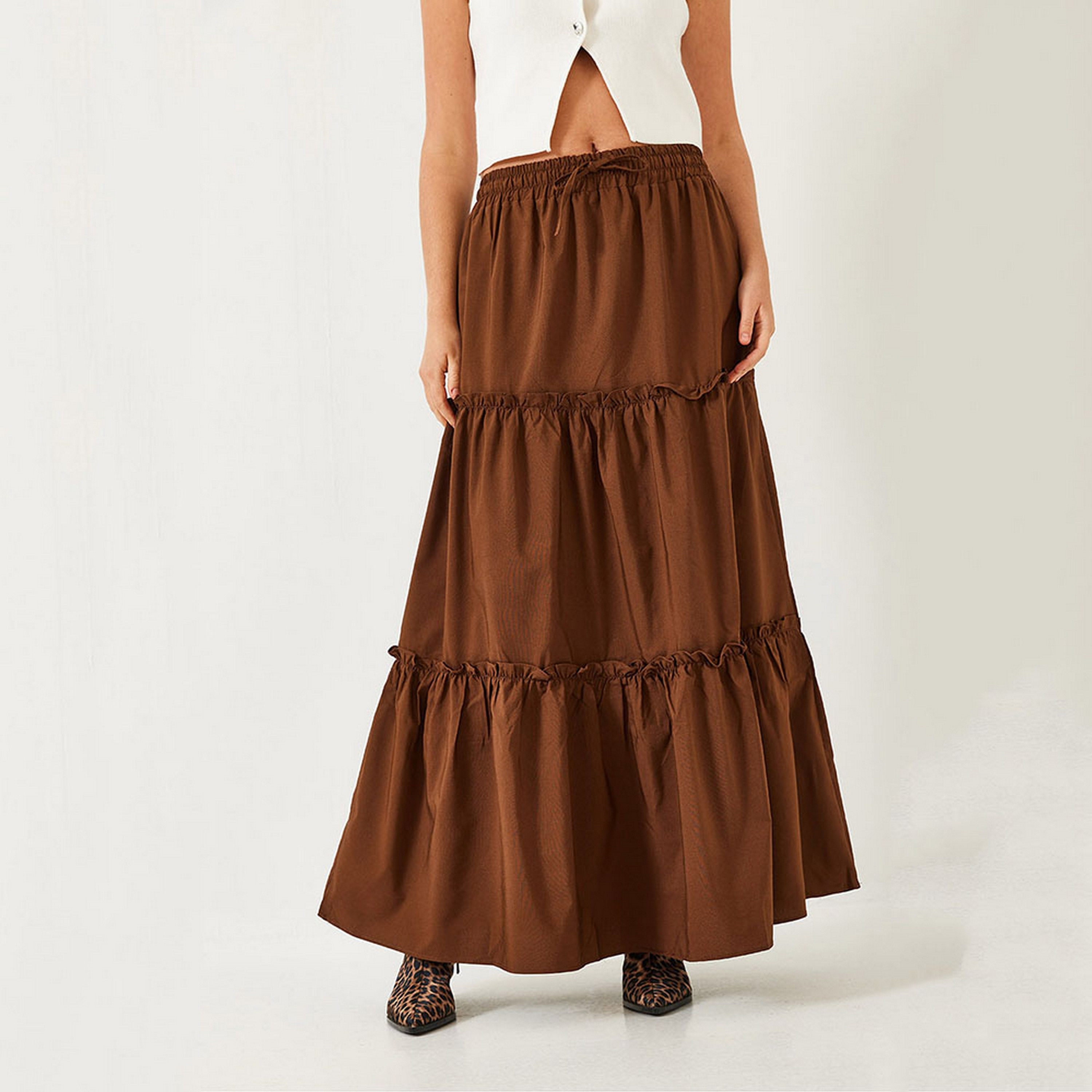 Bianco Lucci Tiered Flounce Flared Women's Maxi Skirt-women-clothing-bottoms-skirts-image-1