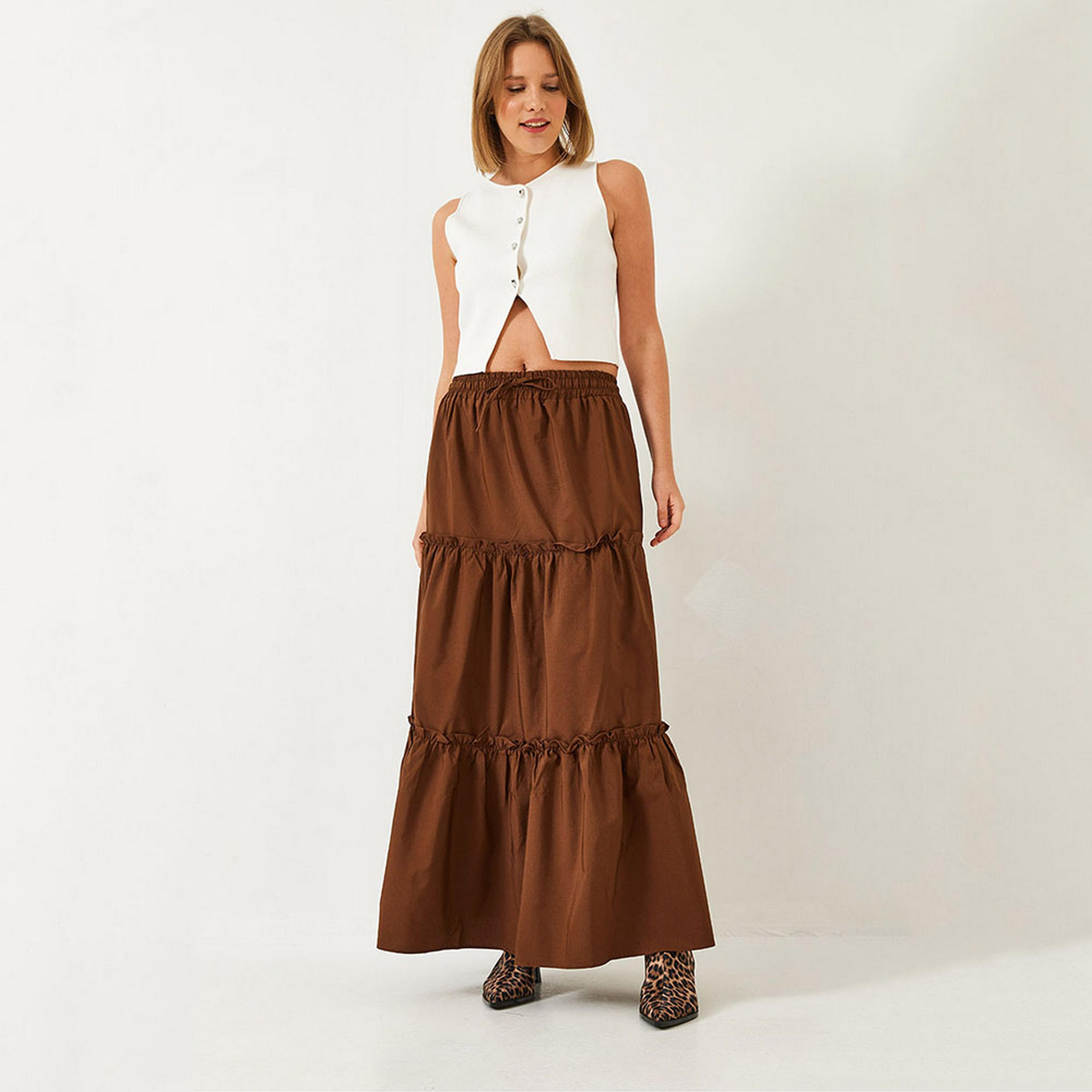 تنورة ماكسي نسائية بطبقات وكشكشة وواسعة من بيانكو لوتشي-women-clothing-bottoms-skirts-image-2