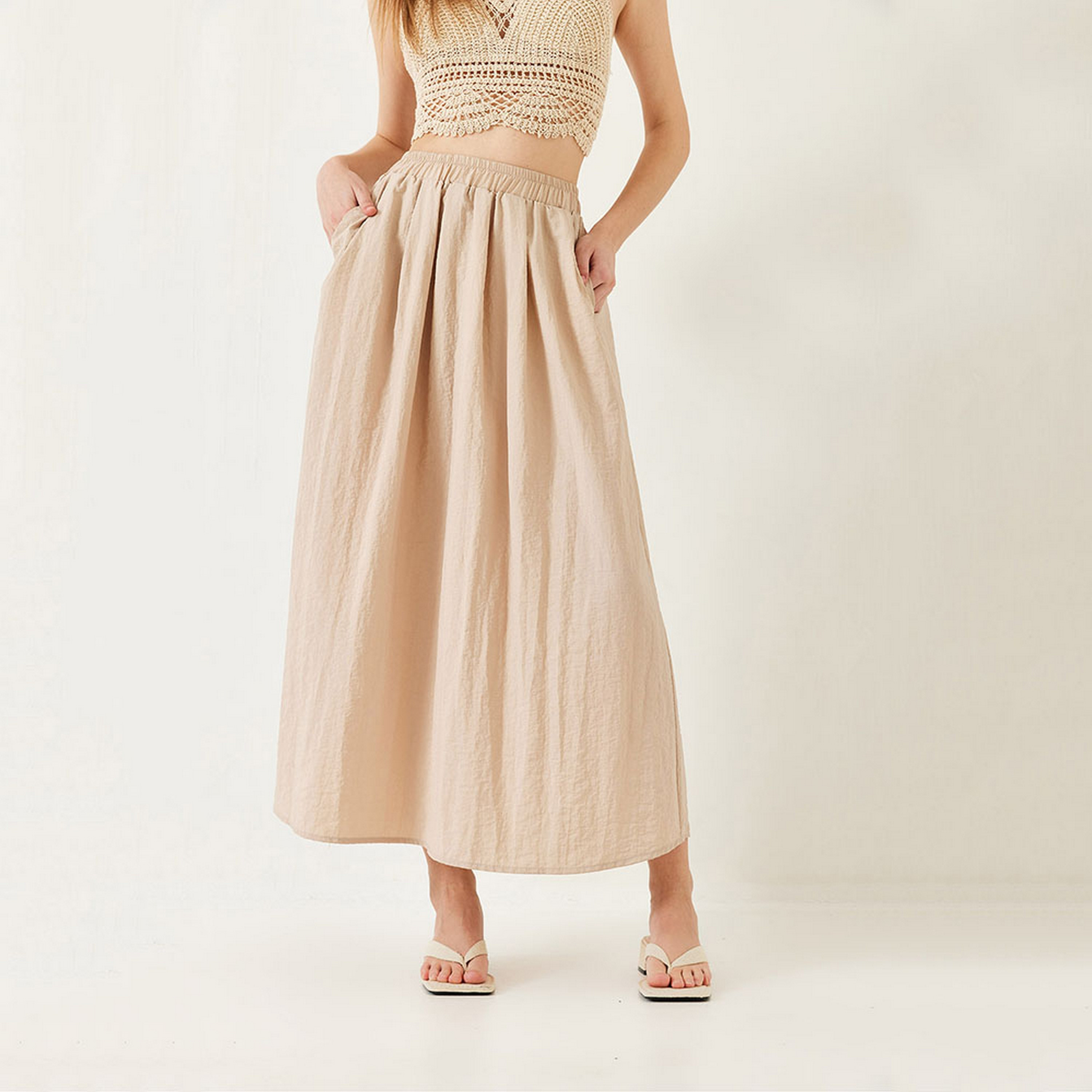Bianco Lucci Gathered Flared Women's Maxi Skirt-women-clothing-bottoms-skirts-image-1
