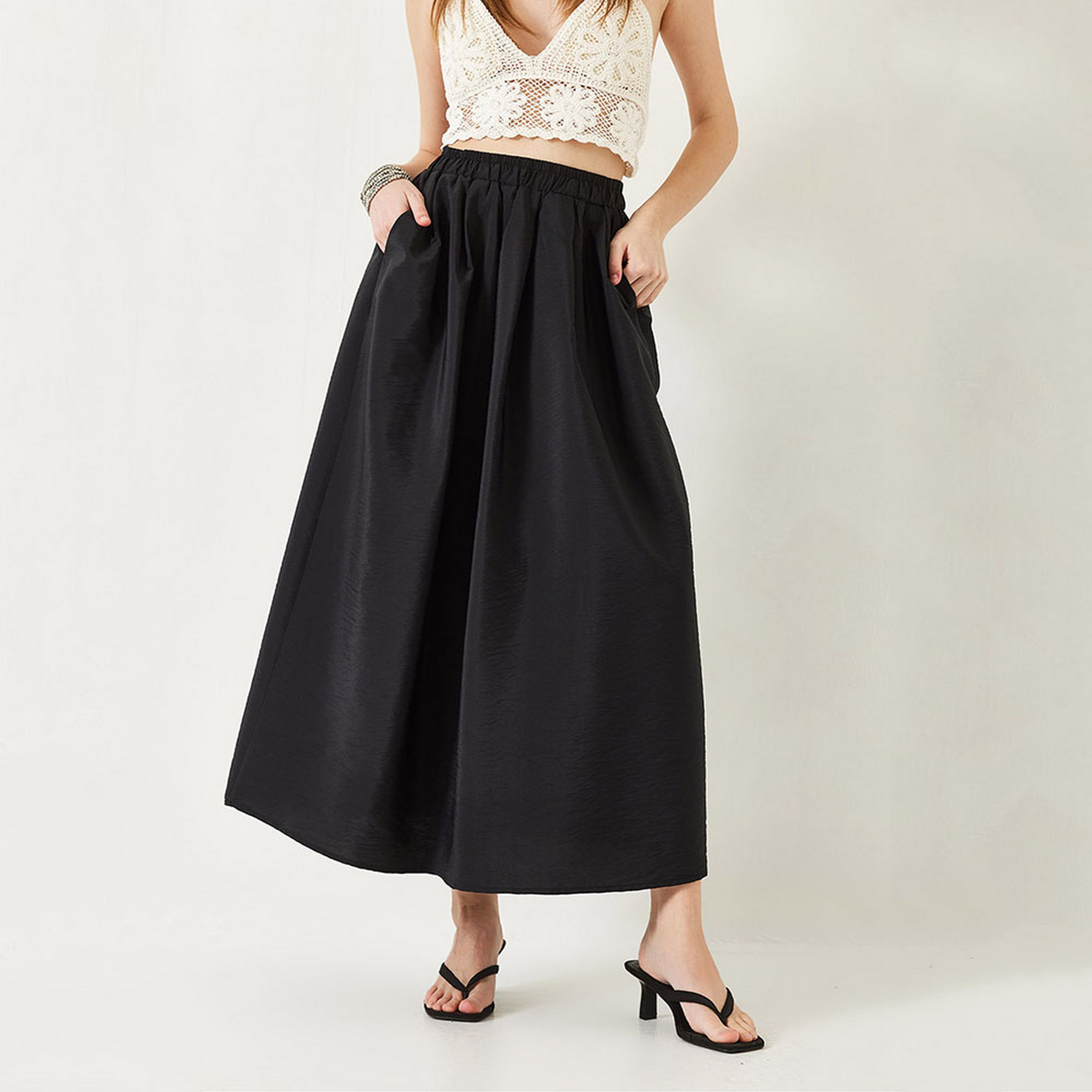 تنورة ماكسي نسائية بكسرات وواسعة من بيانكو لوتشي-women-clothing-bottoms-skirts-image-1
