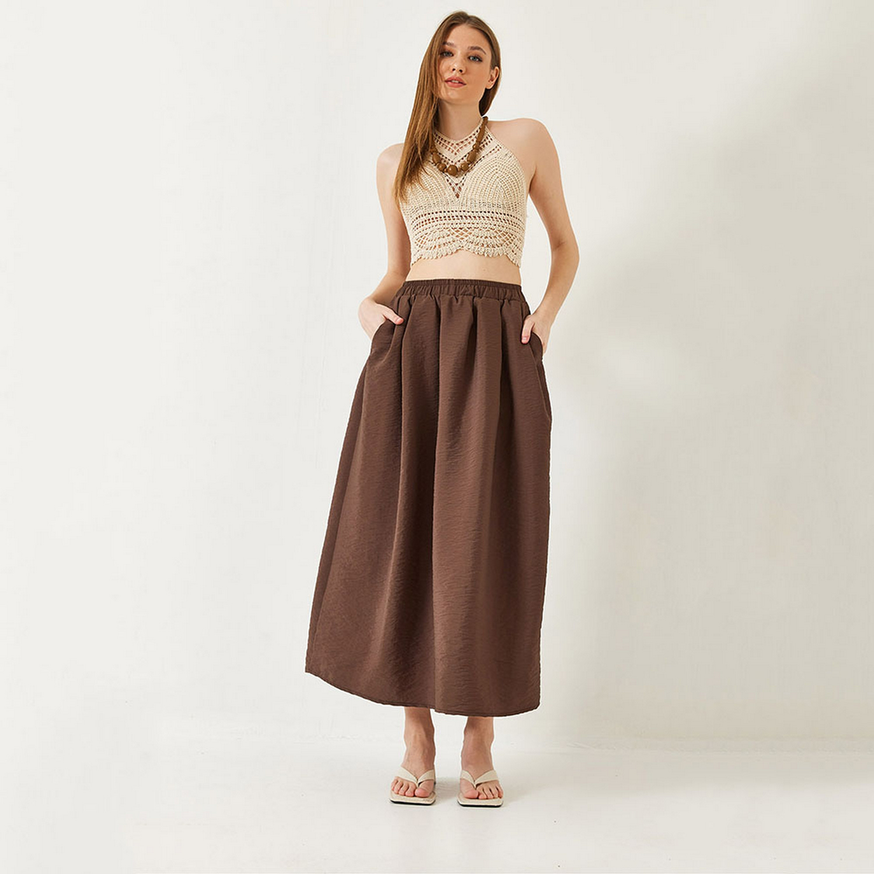 تنورة ماكسي نسائية بكسرات وواسعة من بيانكو لوتشي-women-clothing-bottoms-skirts-image-3