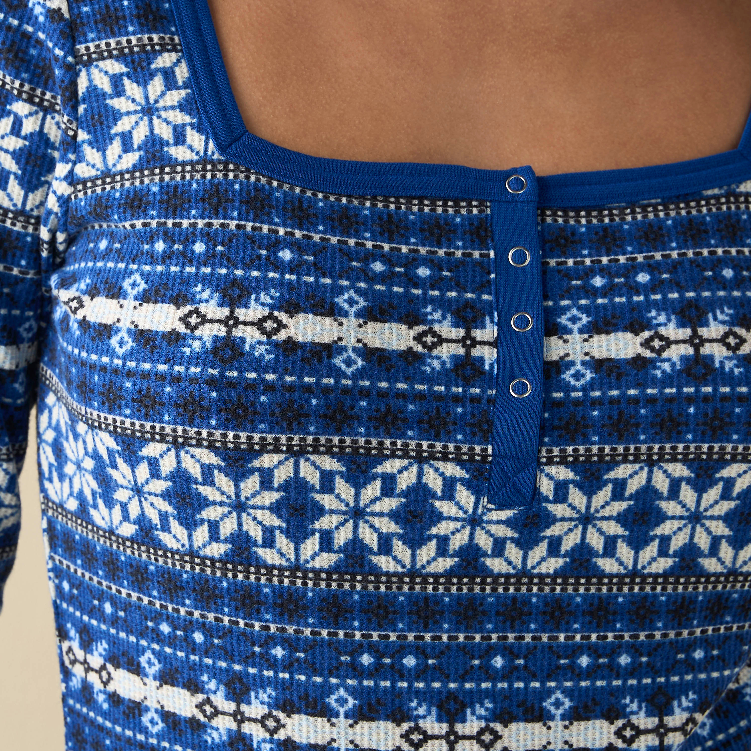 بلوزة كاروهات بياقة مربعة وأكمام طويلة من لاسنزا-women-clothing-nightwear-pyjamas-tops-image-4