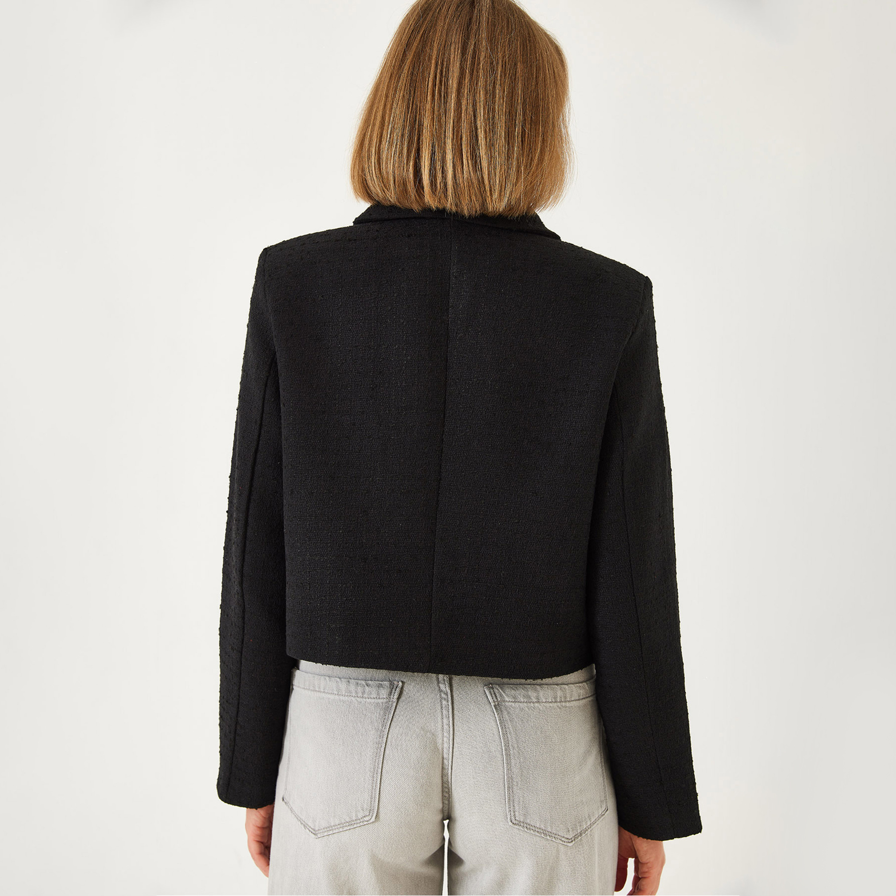 Bianco Lucci Textured Collared Black Women's Jacket-women-winterwear-coatsandjackets-jackets-image-3