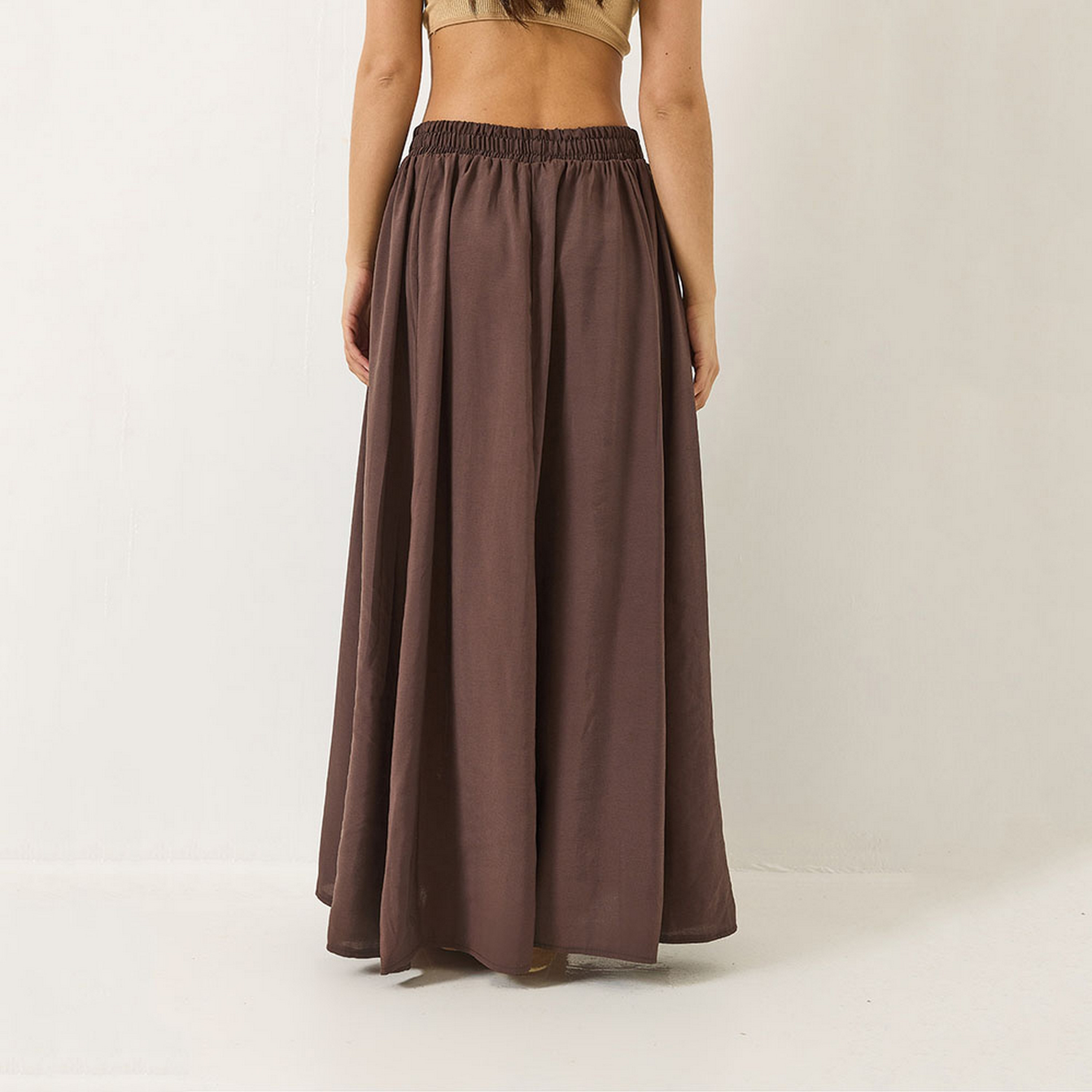 تنورة ماكسي نسائية بنية بكسرات وواسعة من بيانكو لوتشي-women-clothing-bottoms-skirts-image-3