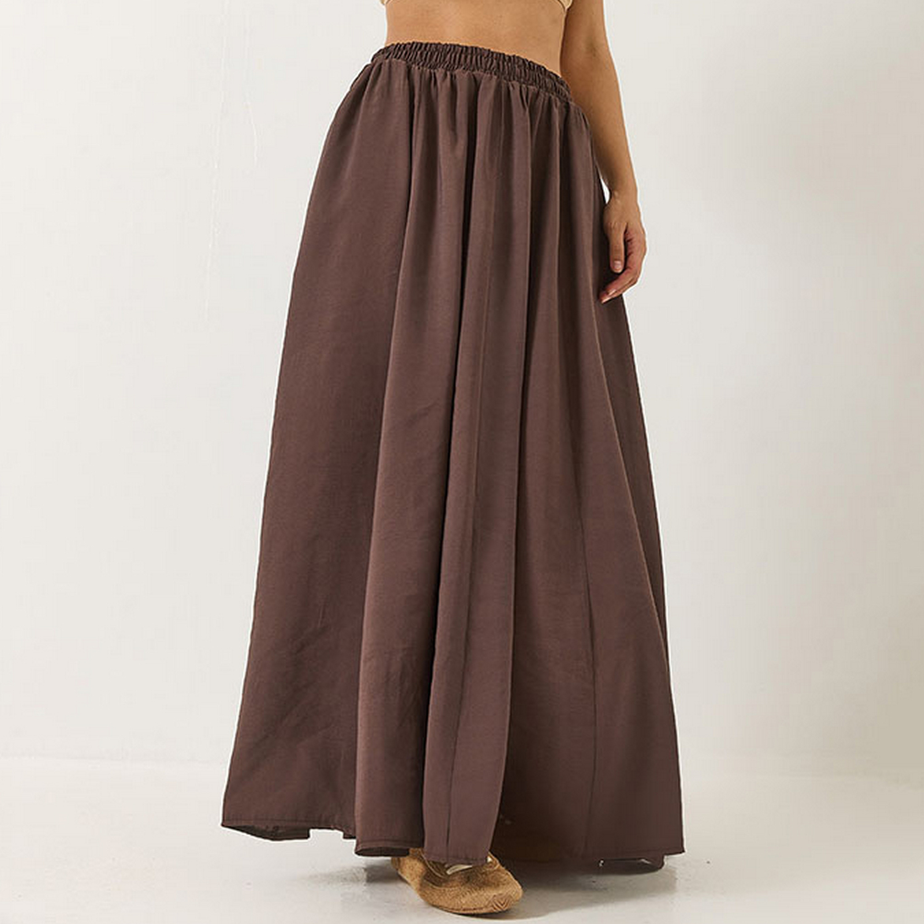 تنورة ماكسي نسائية بنية بكسرات وواسعة من بيانكو لوتشي-women-clothing-bottoms-skirts-image-4