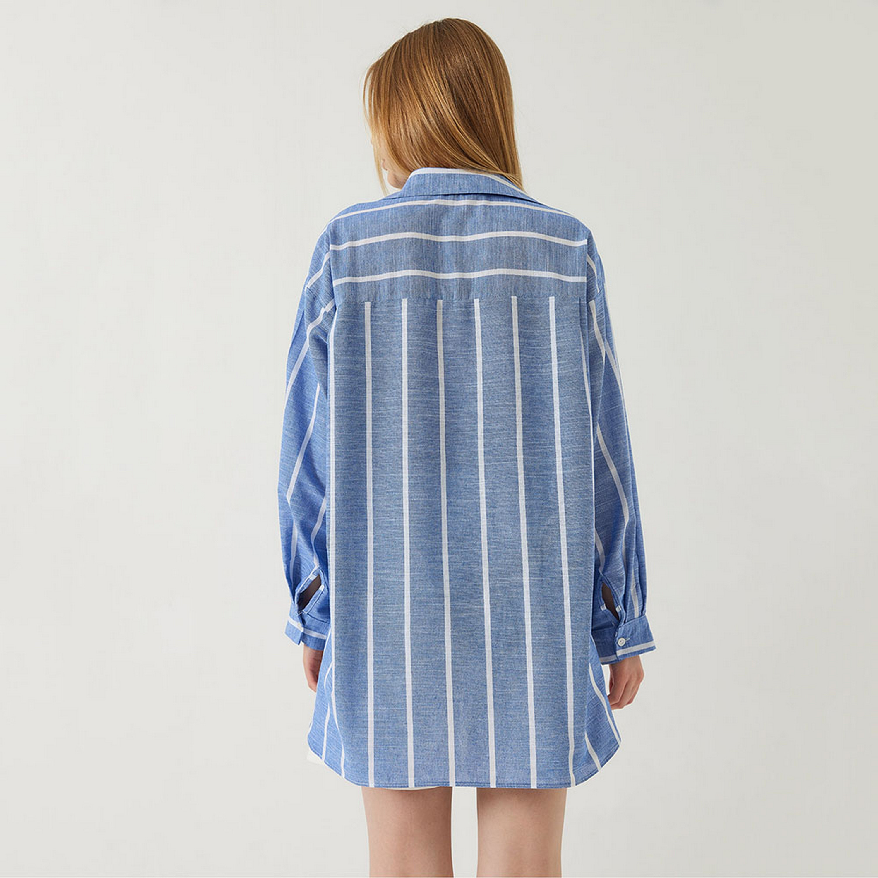 Bianco Lucci Striped Drop Shoulder Sleeves Blue Women's Shirt-women-clothing-shirtsandblouses-shirts-image-3