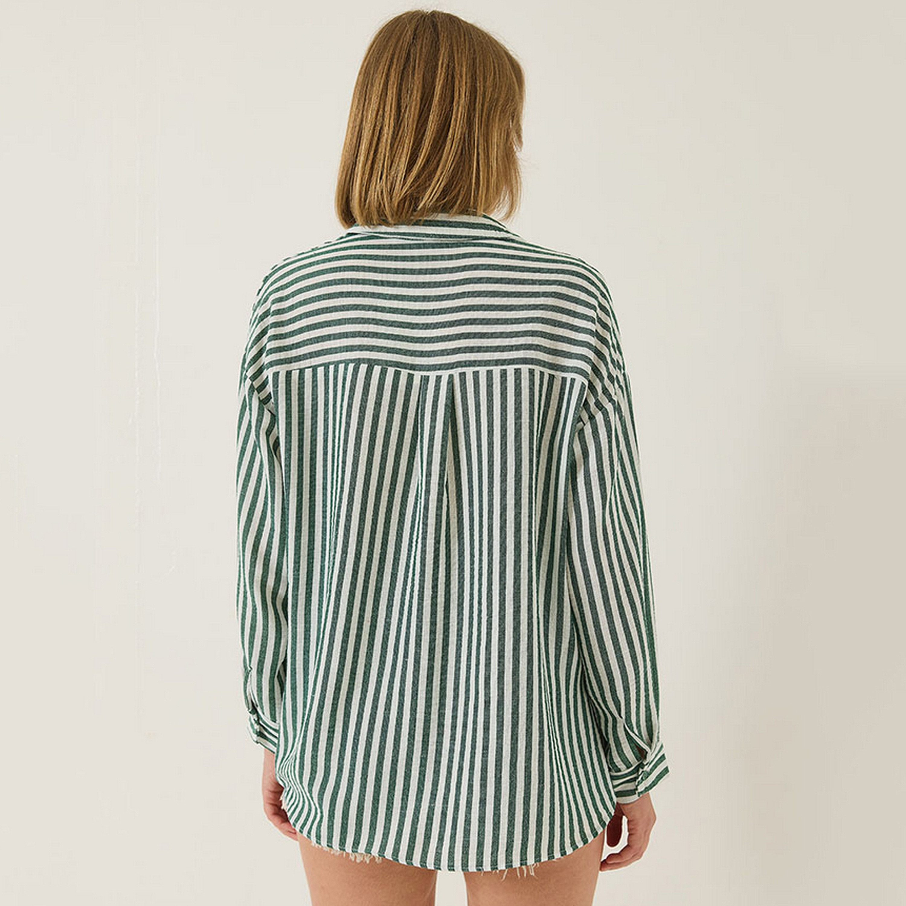 Bianco Lucci Striped Drop Shoulder Sleeves Green Women's Shirt-women-clothing-shirtsandblouses-shirts-image-3