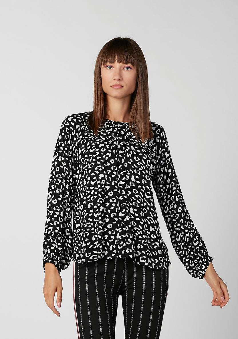 Printed Top with Round Neck and Long Sleeves-Shirts & Blouses-image-1