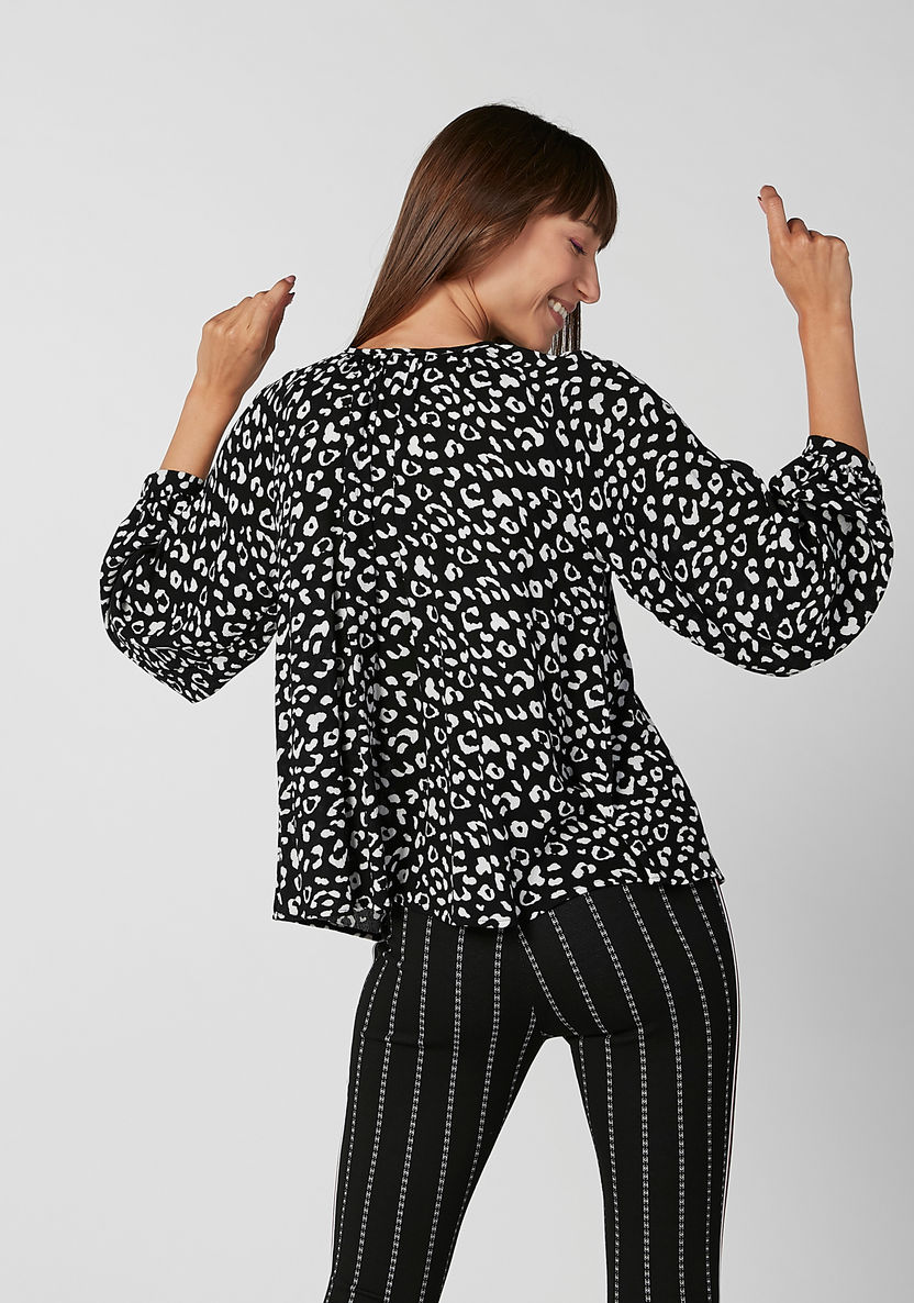 Printed Top with Round Neck and Long Sleeves-Shirts & Blouses-image-2