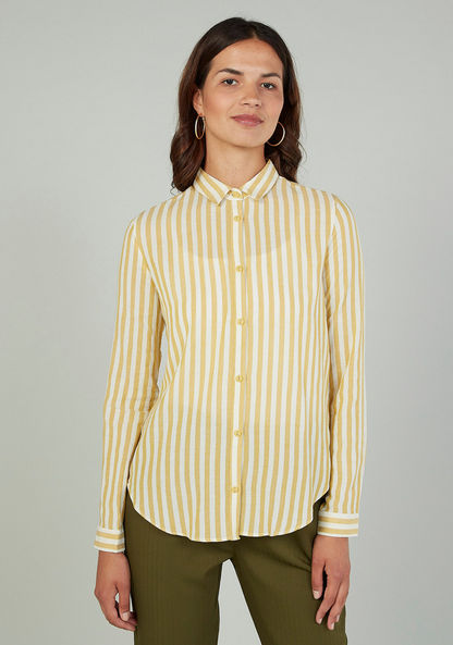 Sustainable Striped Shirt with Spread Collar and Long Sleeves
