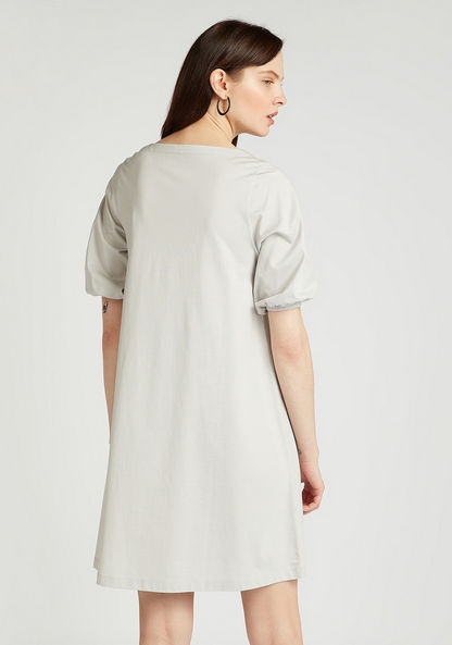Solid Mini Dress with Boat Neck and Short Sleeves