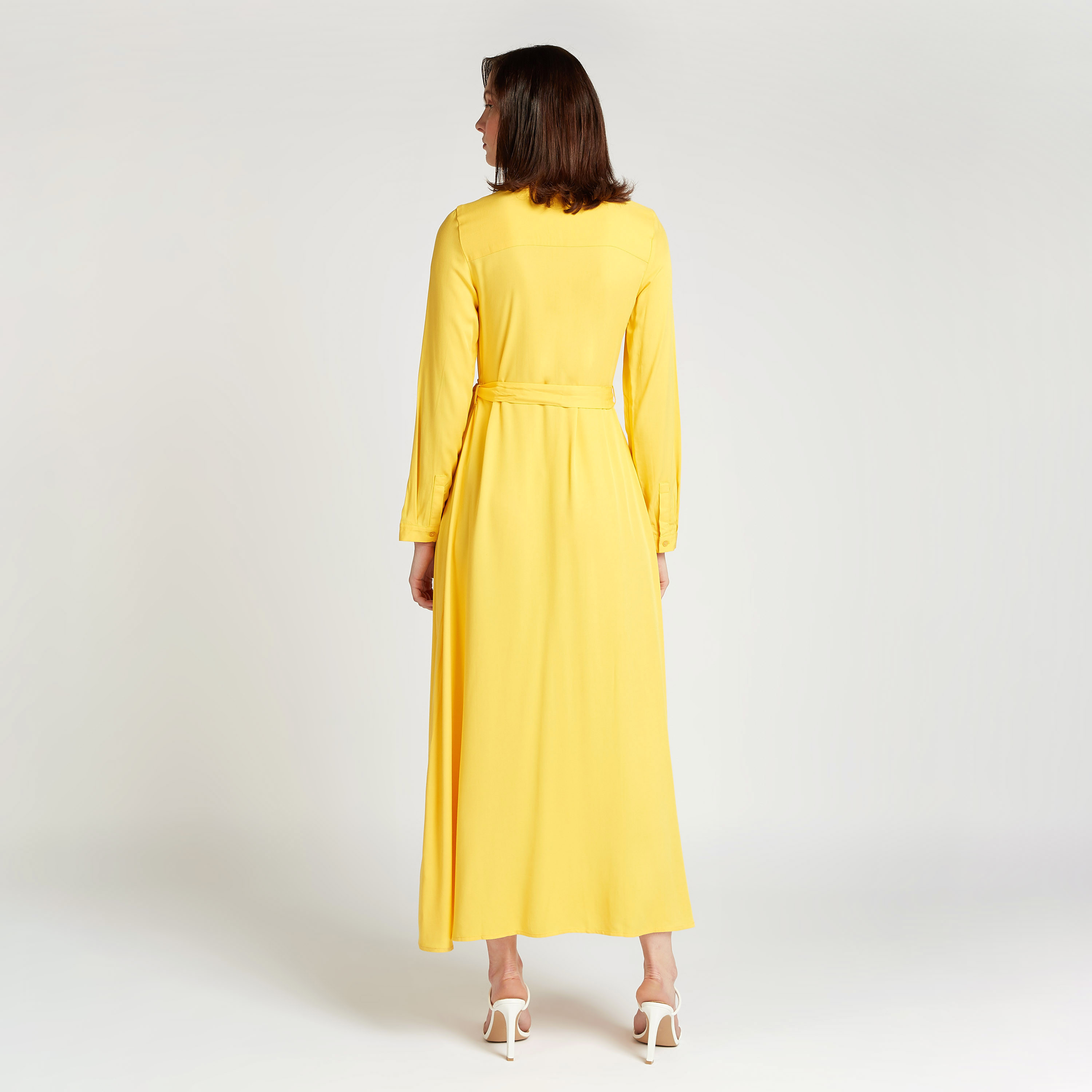 Long yellow shirt dress hotsell