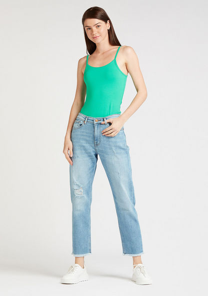 Solid Camisole with Scoop Neck and Spaghetti Straps