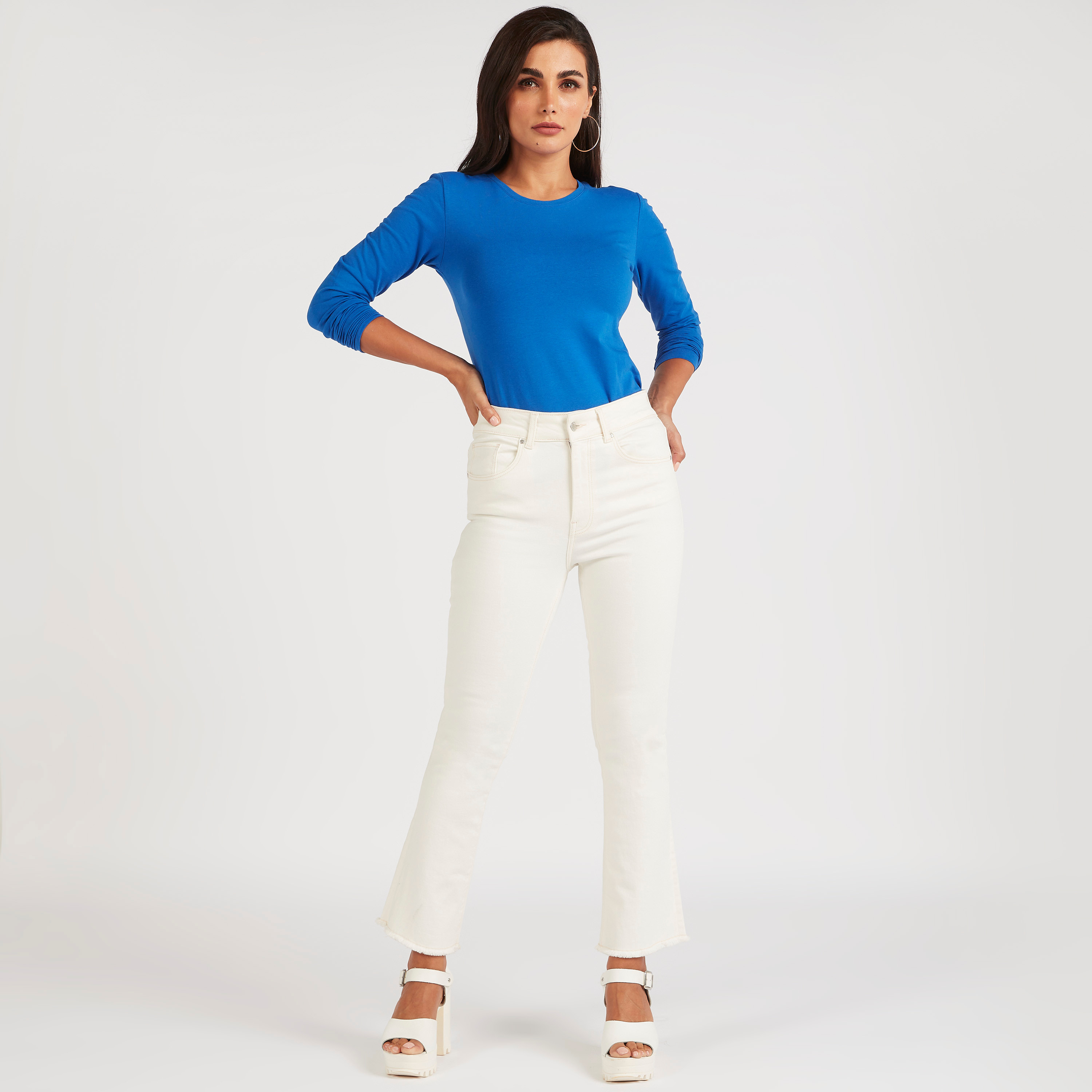 تيشيرت سادة بياقة ضيّقة وأكمام طويلة-women-clothing-tshirts-image-2