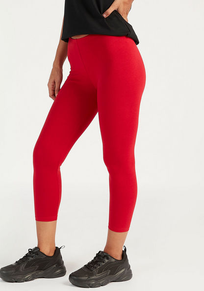 Solid Cropped Leggings with Elasticated Waistband-Leggings-image-0