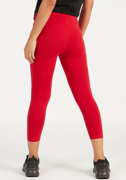 Solid Cropped Leggings with Elasticated Waistband-Leggings-image-2