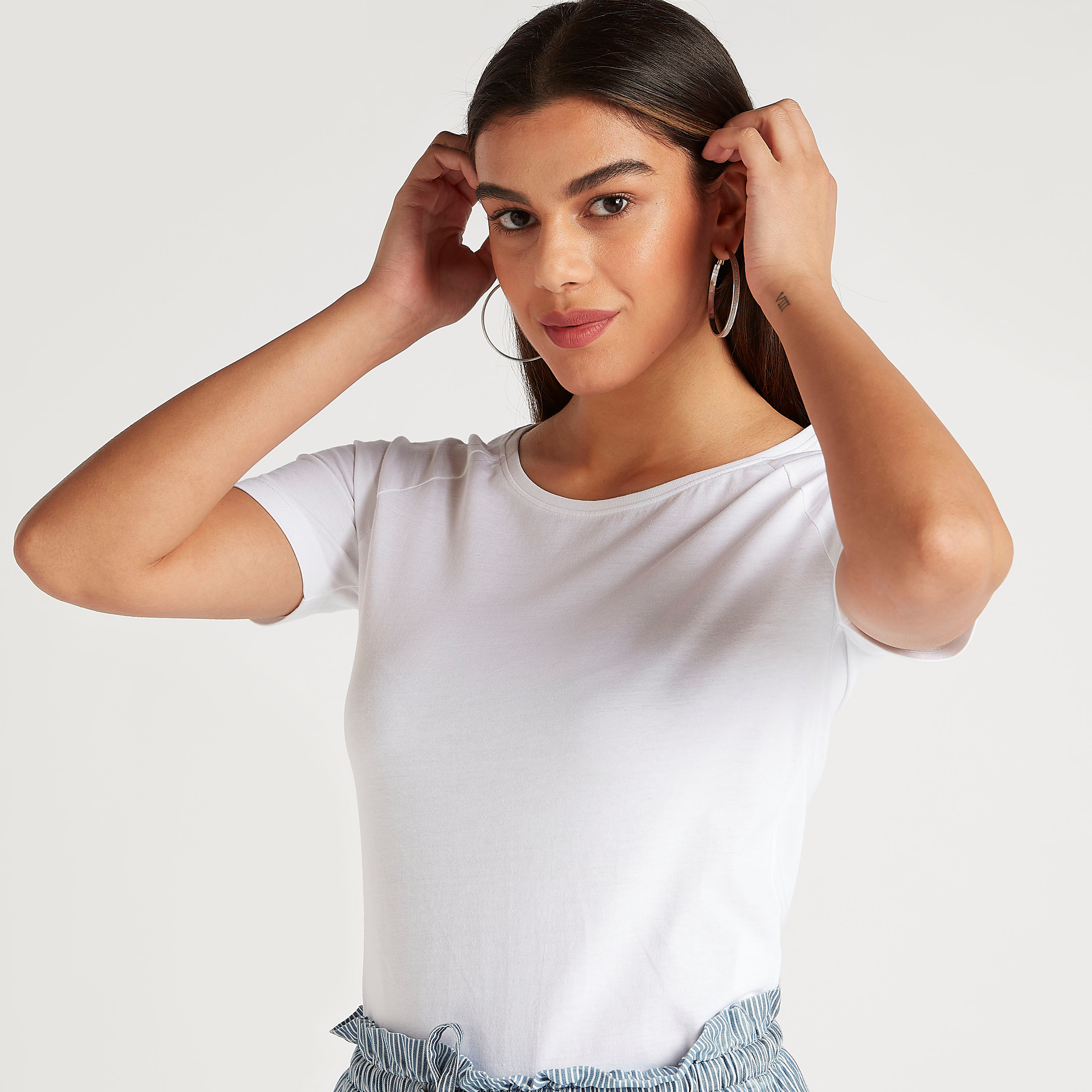 Solid T-shirt with Short Sleeves and Round Neck-women-clothing-tshirts-image-5