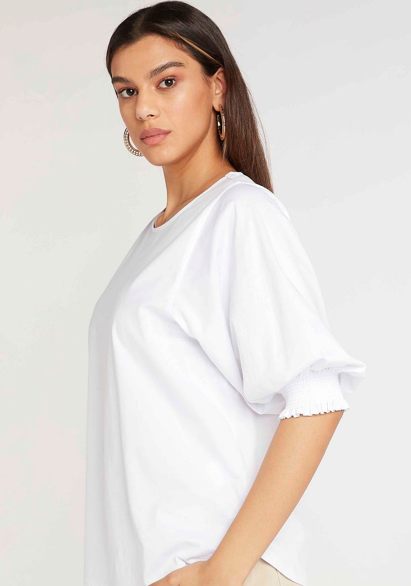 Solid Round Neck Top with 3/4 Sleeves-Shirts and Blouses-image-4