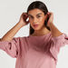 Solid Round Neck Top with 3/4 Sleeves-Shirts and Blouses-thumbnailMobile-2