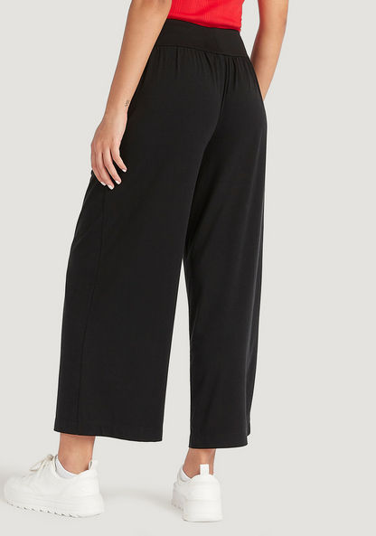 Solid Flexi Waist Flared Pants with Elasticised Waistband-Pants-image-3