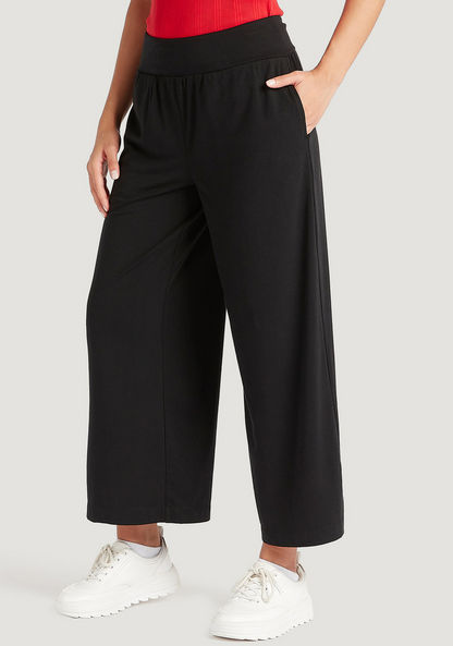 Solid Flexi Waist Flared Pants with Elasticised Waistband-Pants-image-5