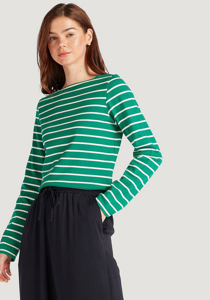 Striped T-shirt with Long Sleeves and Boat Neck-T Shirts-image-0