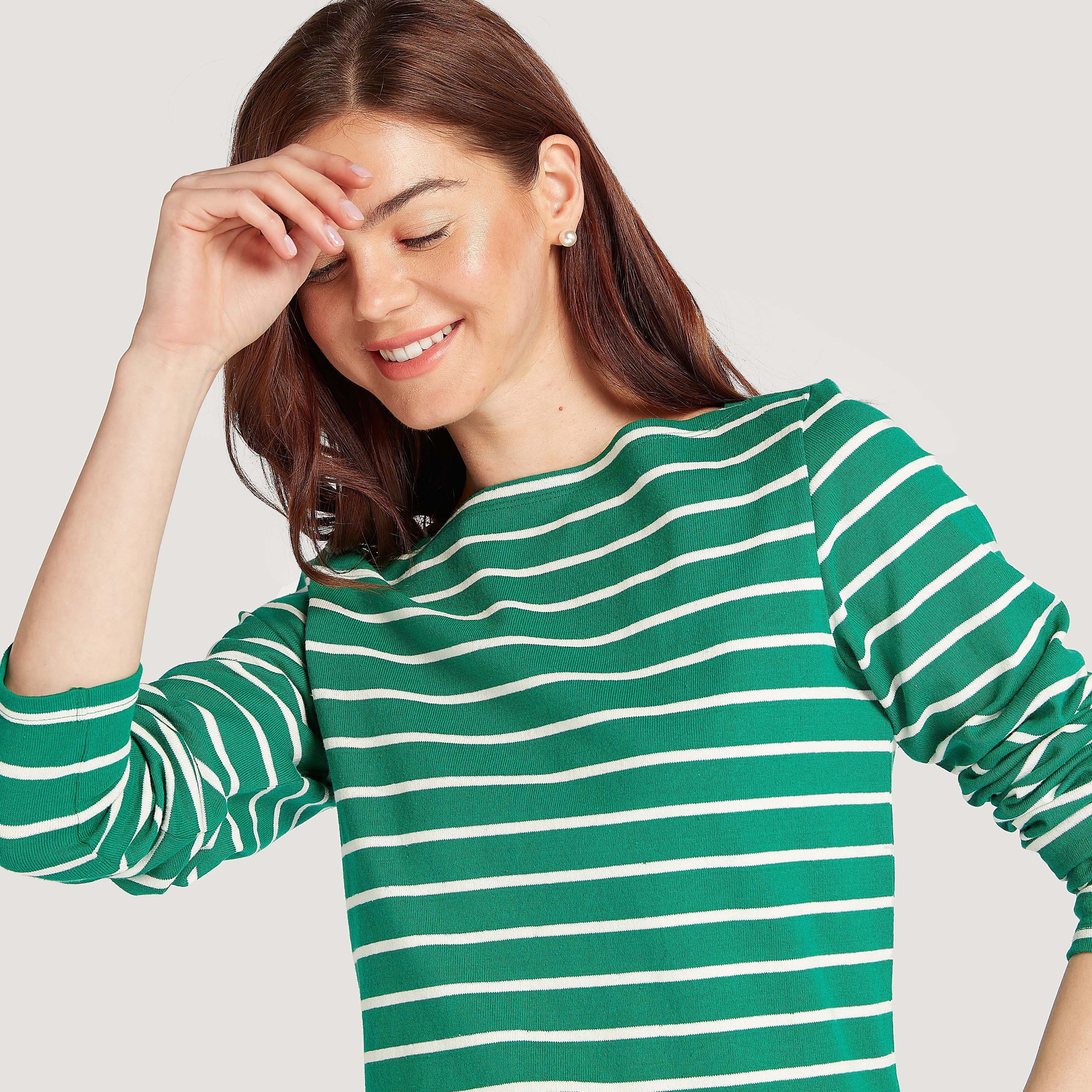 Striped T-shirt with Long Sleeves and Boat Neck-women-clothing-tshirts-image-3