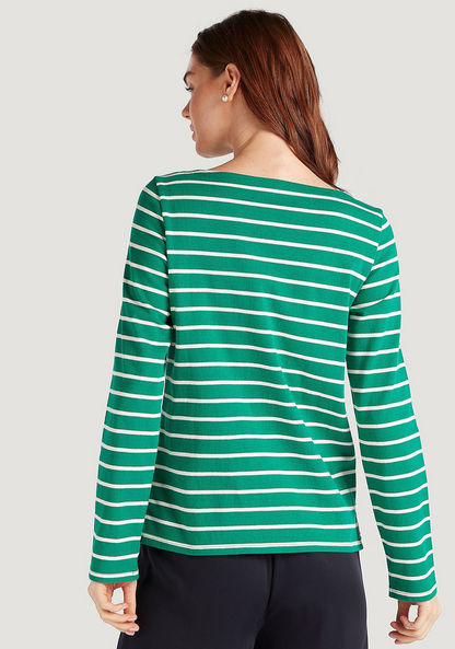 Striped T-shirt with Long Sleeves and Boat Neck-T Shirts-image-3