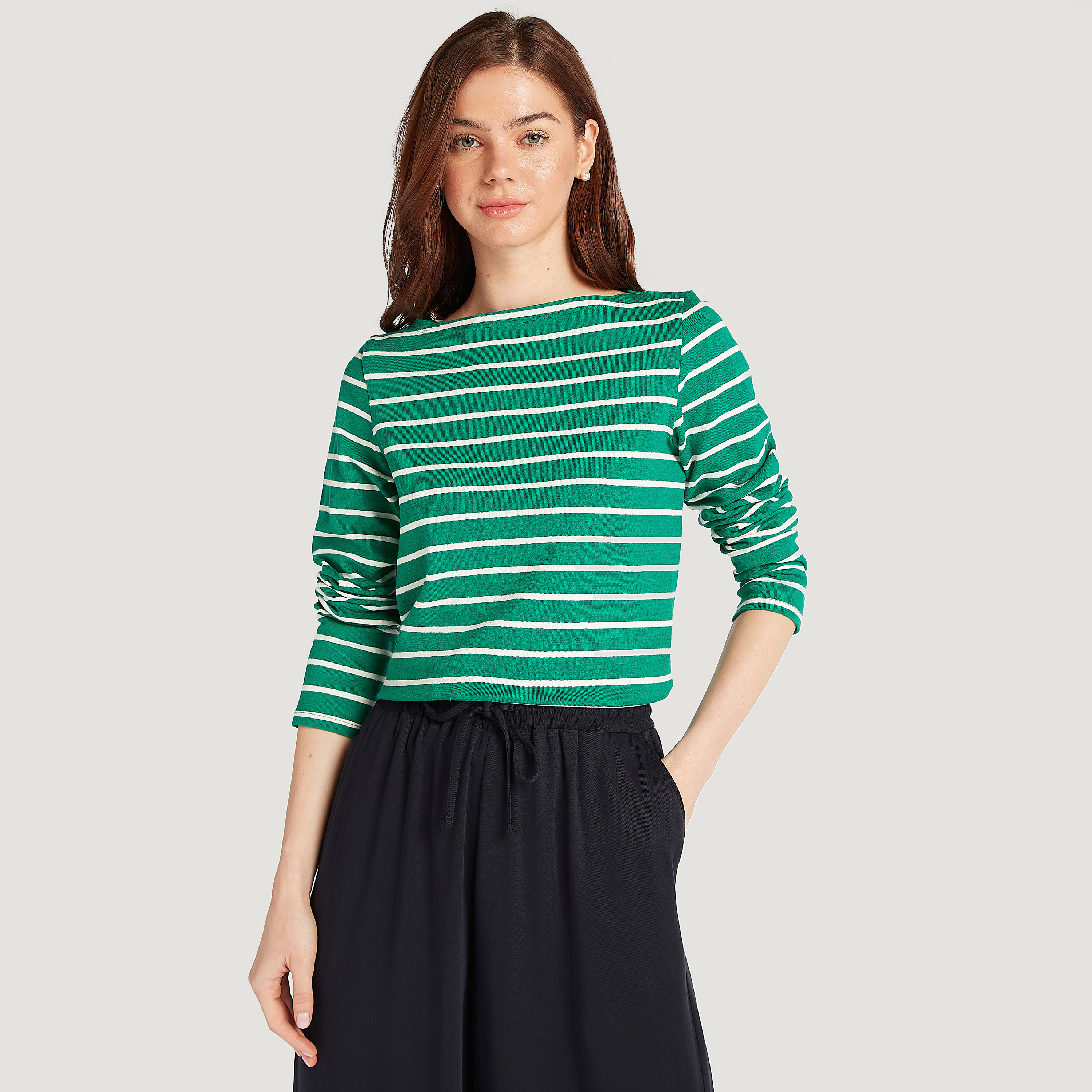 Striped T-shirt with Long Sleeves and Boat Neck-women-clothing-tshirts-image-6